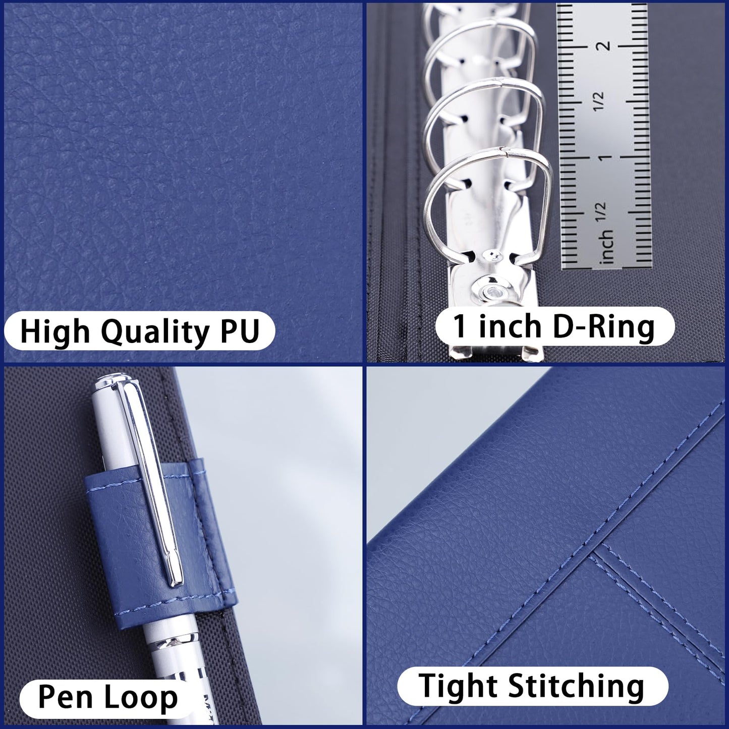 Antner 7 Ring Business Checkbook Binder for Business Checks, 600 Checks Capacity, PU Leather Check Book Binder Cover with Zipper Pouch, Executive Organizer Portfolio Holder for 9x13 Sheets, Navy Blue