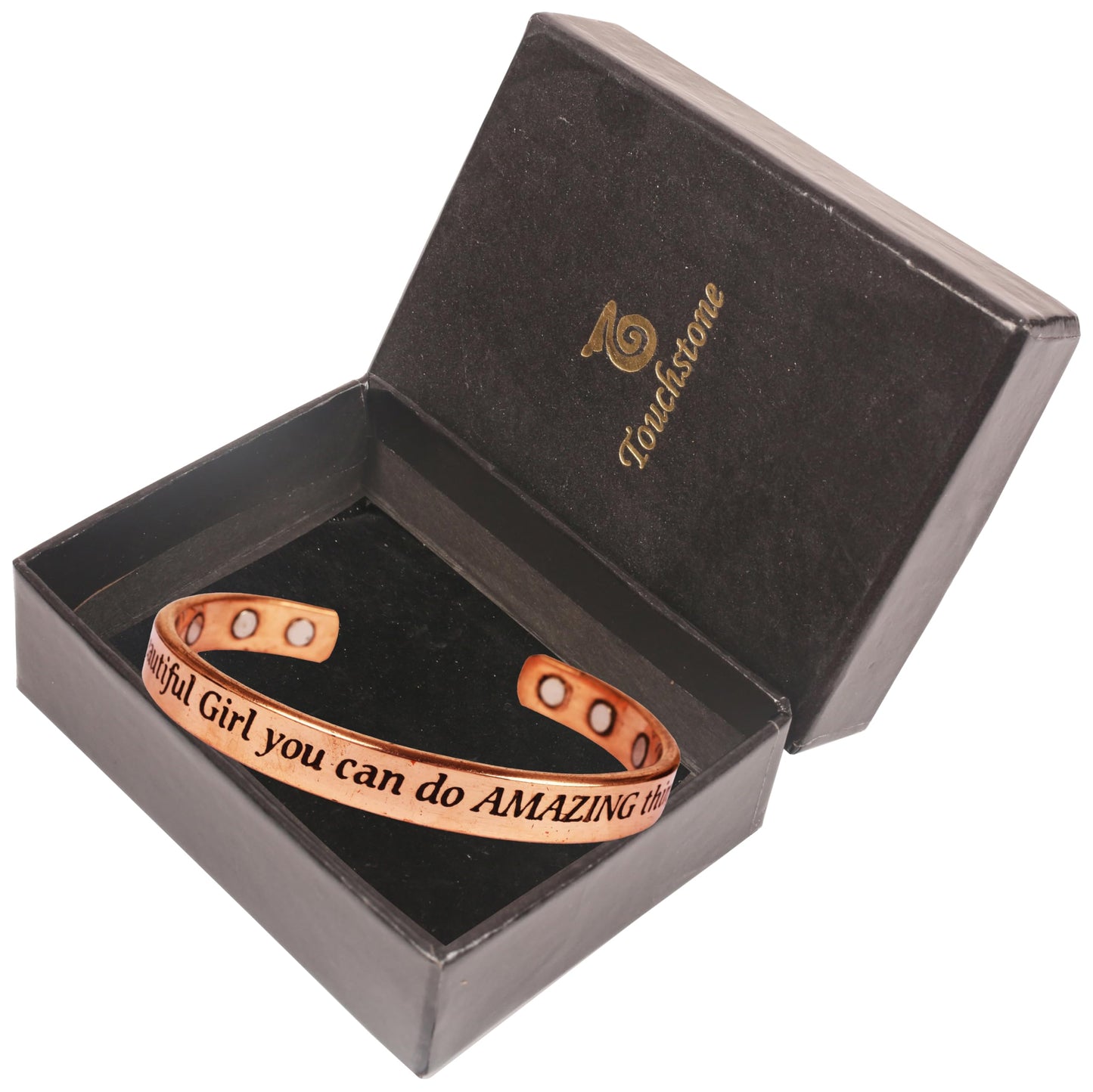 Touchstone Inspirational Copper Engraved Magnetic Bracelets for Women-Personalized Jewelry Gifts for Best Friend/Mom/Daughter/Sister- In a Gift Box Beautiful Girl You Can Do Amazing Things