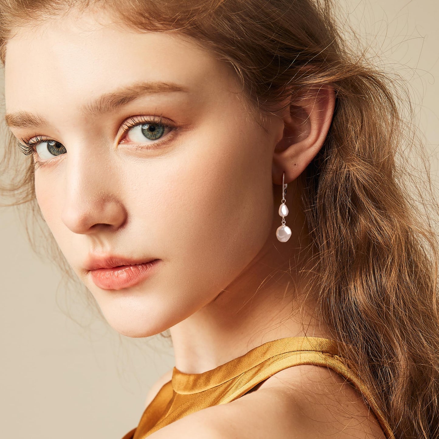 Silver Pearl Dangle Earrings for Women 925 Sterling Silver Double Pearl Drop Earrings Hypoallergenic Leverback Baroque Irregular Pearls Earring