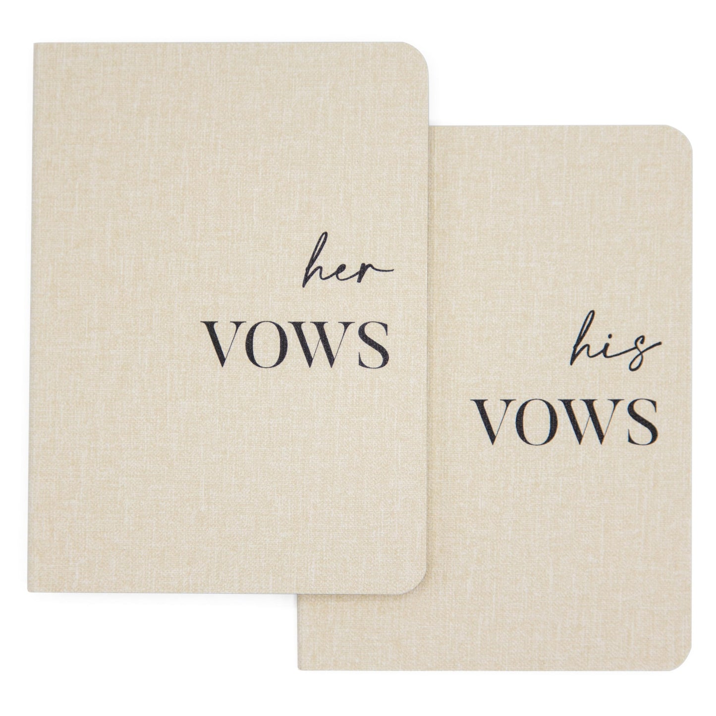 Slim Vow Books (Set of 2 - Design 1) - Soft Cream Canvas Linen Textured Cover Wedding Vow Booklets, Ceremony Speech Promise Notebook Journal, Gift for Newly Engaged Couple, 48 Lined Pages, 5.75" x 4"