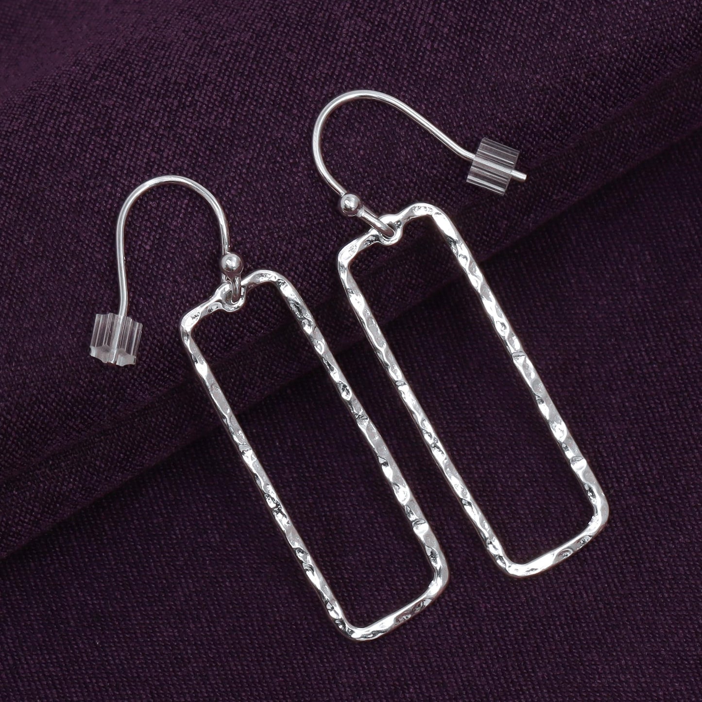 LeCalla 925 Sterling Silver Classic Hammered Balancing Act Drop Earrings Italian Hammered Design Open Rectangular Drop Dangle Earrings for Women 45 MM