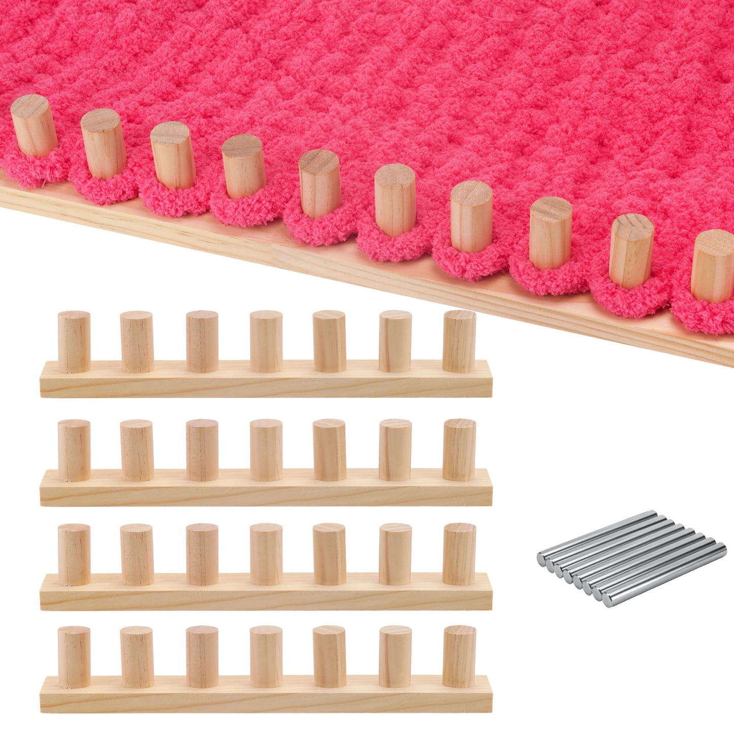 MLLNFUE 55” Chunky Blanket Loom Kit for DIY No-Needle Hand Knitting Adjustable Wooden Loom Frame Beginner Friendly Yarn Craft for Home Decor & Large Throw Blankets