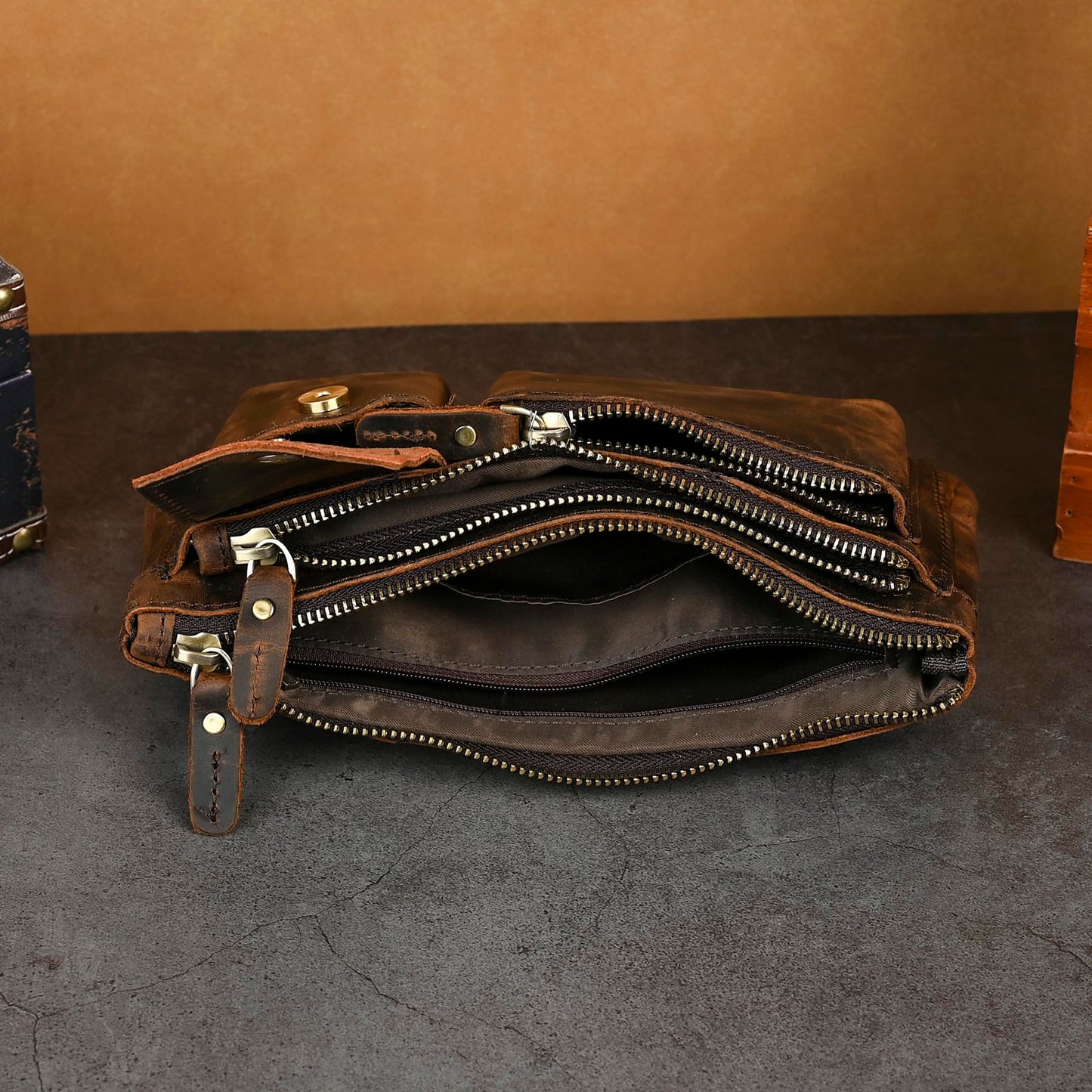 Handadsume Genuine Leather Hiking Riding Travel Fanny Waist Pack Small Phone Pouch For Men Women FB811-29 (100% Leather-Brown)