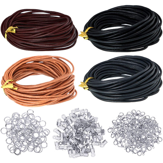 Syhood Leather String Cord Kit for Bracelets Making Include 4 Color 2mm x 26 yd Wide Suede Rope 250 Pcs Bracelet Clasps and Closures for Necklaces,Jewelry, Art Crafts(Eye-catching Colors)