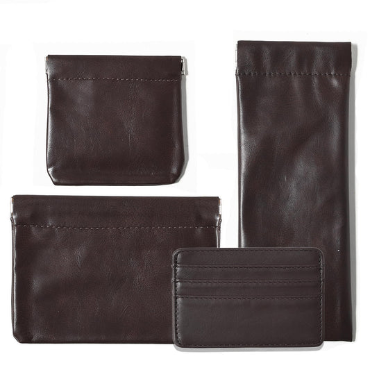 MOCICIGO 4PCS Snap Closure Organizer Pouch,Pu Leather Small Pouches for Purse Mini Cosmetic Bags for Travel Waterproof Makeup Women Purse Pouch Three Sizes Coin Purse Organizer Storage Pouch(Brown)