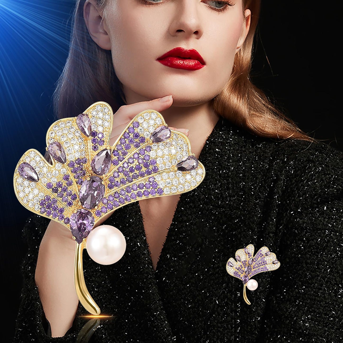 AILONMEI Brooches Jewelry for Women Fashion, Elegant Designer Costume Corsage Pearl Brooches & Pins Christmas Gift (Purple Ginkgo Leaf)