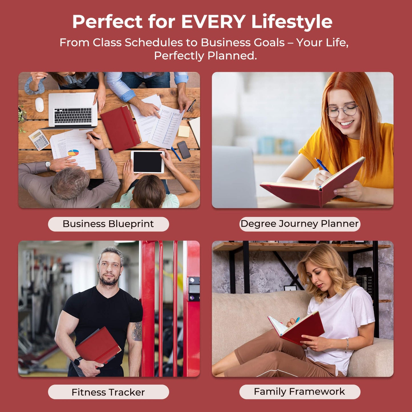 IN-luxpro Daily Planner 2026 with One Page Per Day,(A5-8.5" x 5.9"),12 Months Calendar Hourly Appointment Book Monthly Tabs & Self-adhesive Pen Holder,Inner Pocket, Vegan Leather Hardback,Red