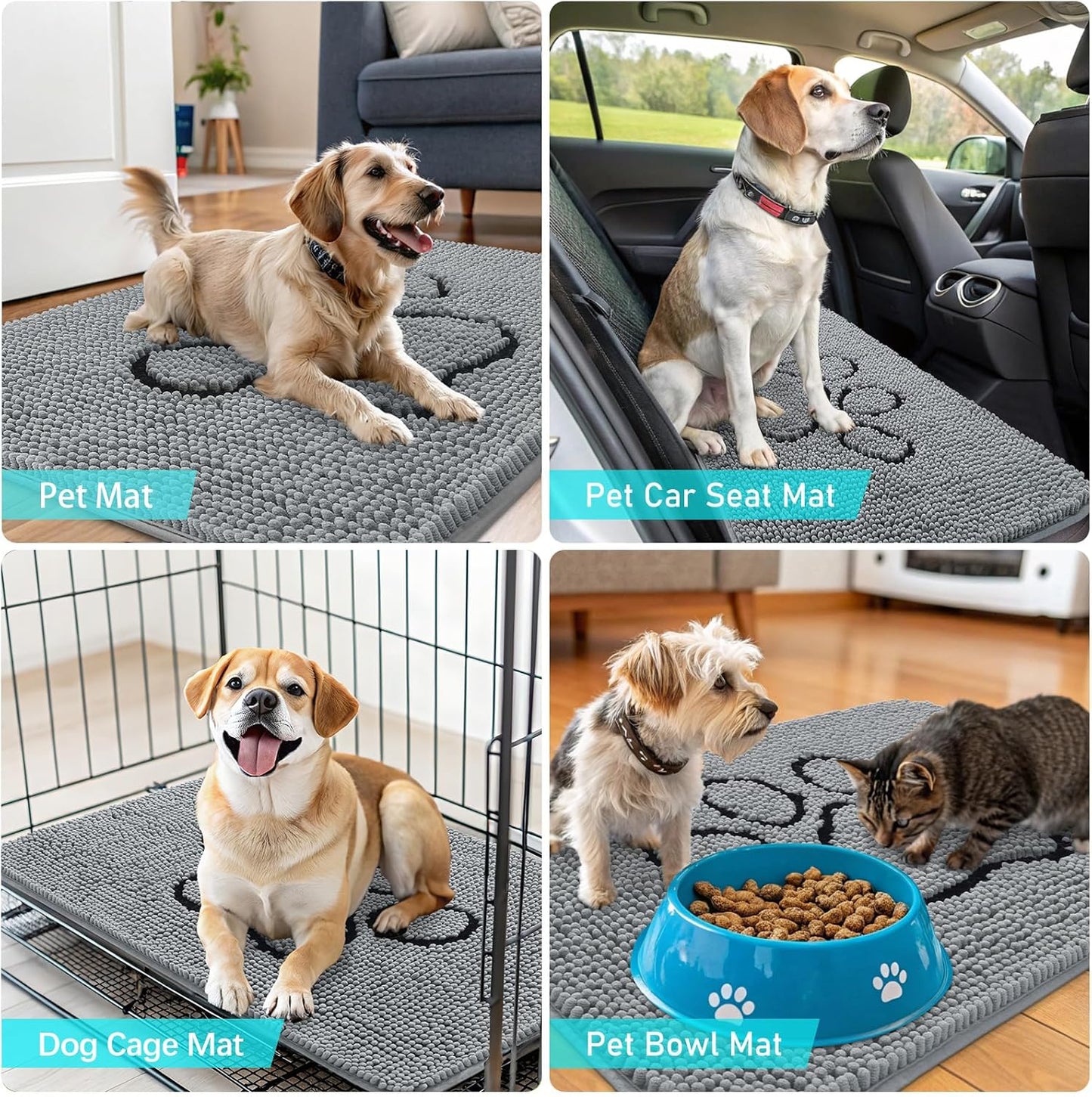 OLANLY Dog Door Mat - Absorbent Non-Slip Mud Mat for Muddy Paws | Quick Dry Chenille, 59x20, Grey