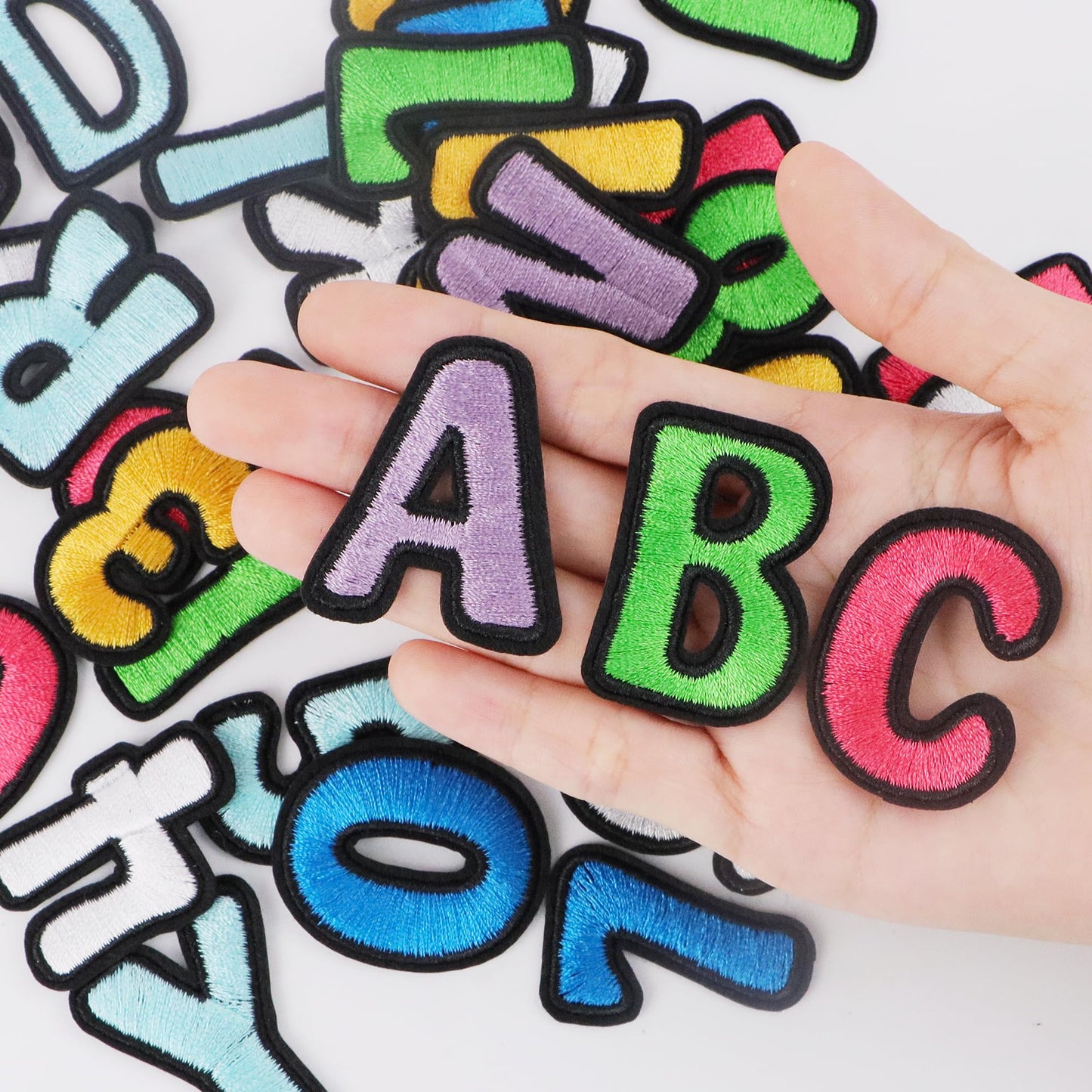 144PCS Iron On Letter Patches Iron On Letters for Clothing Fabric Backpacks Hat Jeans Jackets Shirts Bags Varsity Girls Boys, Applique Sew On Embroidered Letters Alphabet A-Z Number Patches 0-9