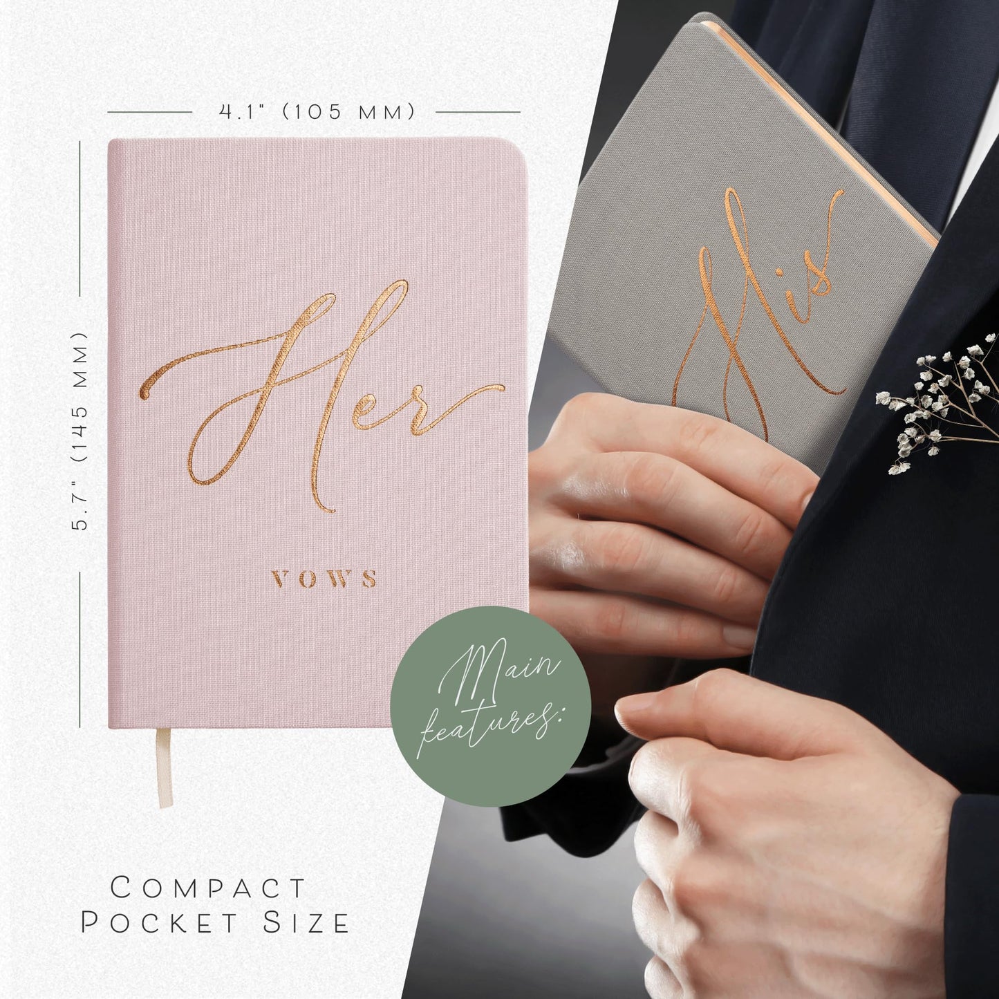 ARTESORI Vow Books His and Hers - Linen Wedding Vow Books Perfect as Bride & Groom Gifts, Wedding Registry Ideas - His & Hers Gifts Wedding Vow Book - Wedding Essentials & Accessories [Blush & Grey]