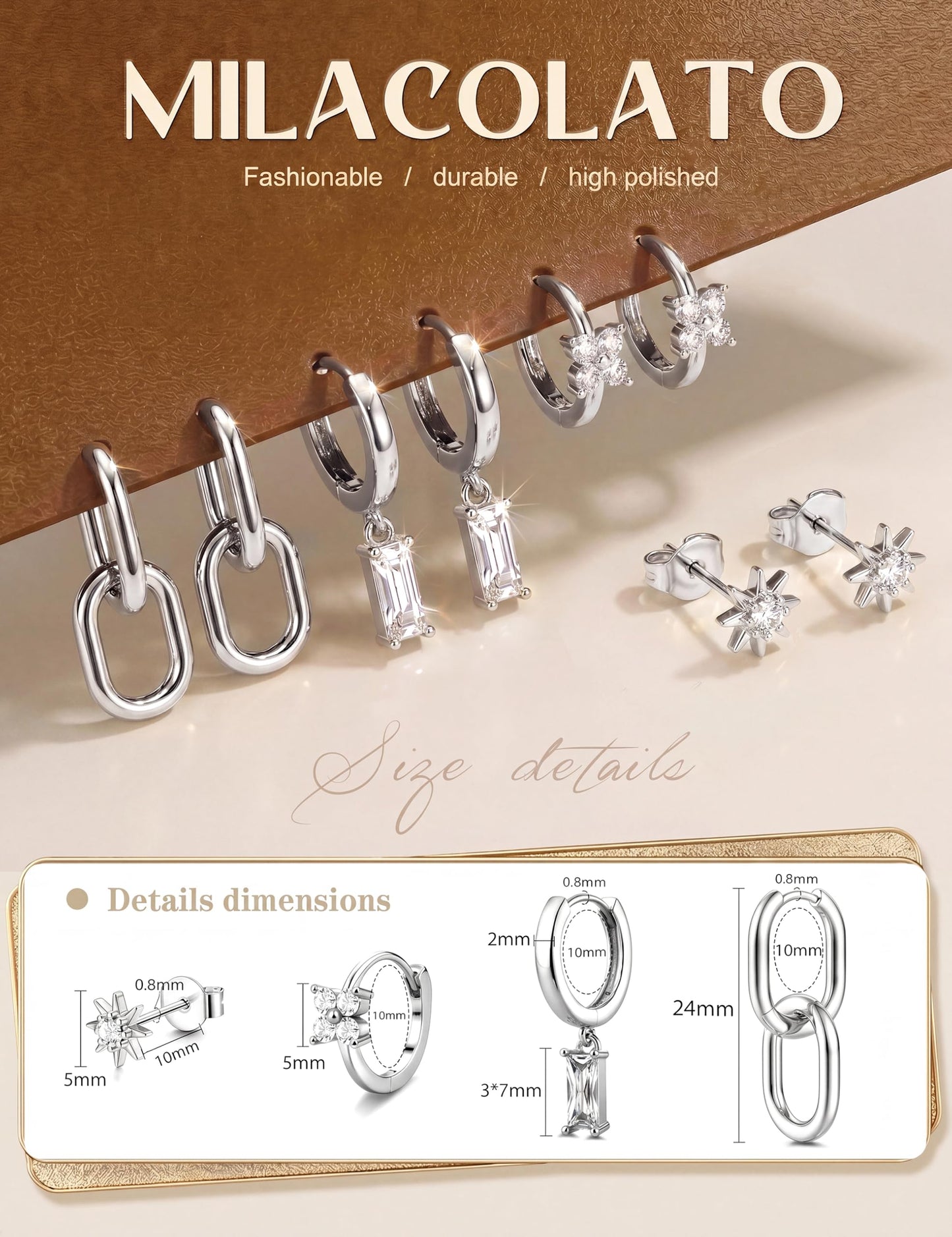 MILACOLATO 4 Pairs Silver Earrings for Women, Hypoallergenic Sterling Silver Filled Small Stud Hoop Earrings Set for Multiple Piercing, Dainty Lightweight Cartilage Huggie Earrings Stacks Trendy Jewelry Gifts, B
