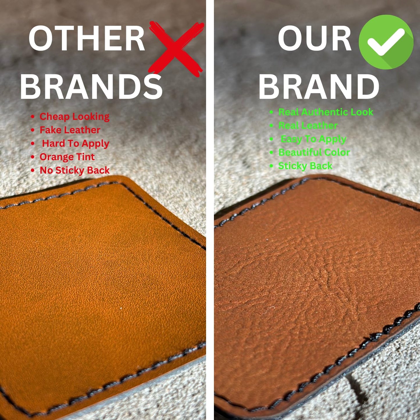 Leather Patches for Hats - 10 Pack, 3"x2" Blank Adhesive Back, Leather Hat Patches, Iron On, Laser Engraving Ready