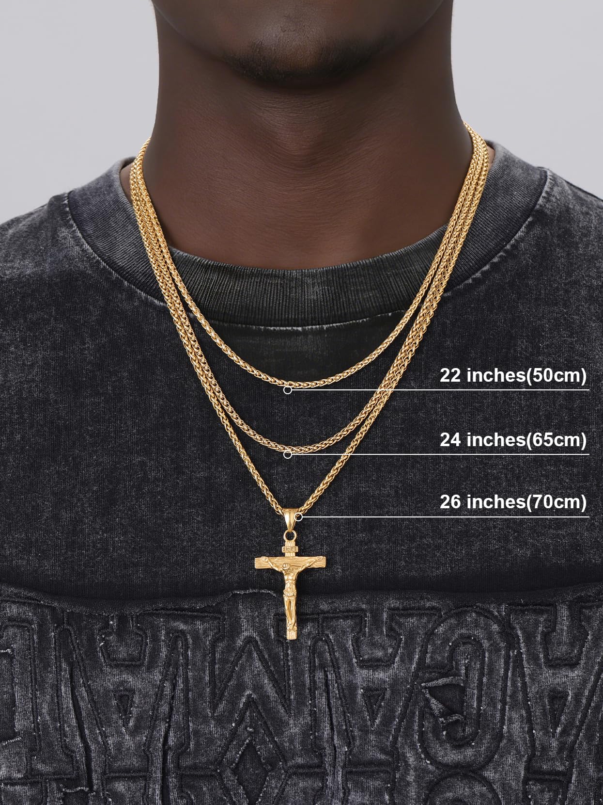 U7 Crucifix Cross Necklace 18K Gold Plated Crucifix Necklace Cross Pendant for Men with Rope Chain 24"(Gold)