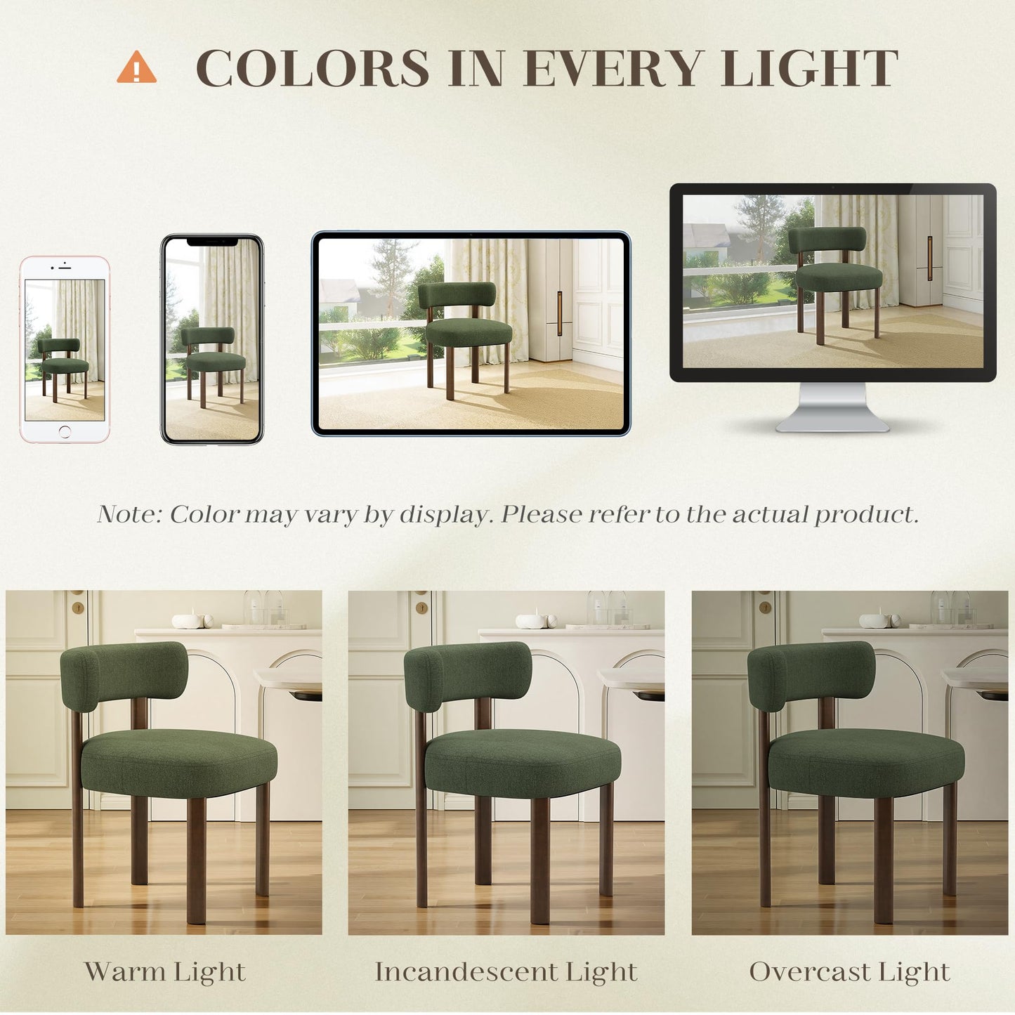 smartue Wooden Dining Chairs Set of 4, Upholstered Kitchen Chairs with Solid Wood Legs, Mid Century Dining Room Chair with Ergonomic Curved Backrest for Kitchen Dining Vanity, Green