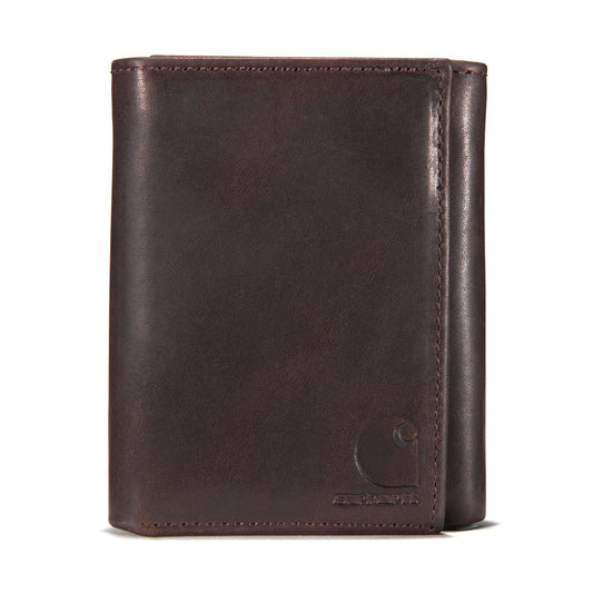 Carhartt Men's Durable Oil Tan Leather Wallets, Available in Multiple Styles – Front pocket, Bi-Fold, Trifold Wallets for Men, RFID Blocking & ID Holder