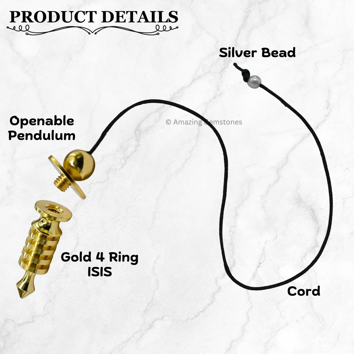 Amazing Gemstone Healing Metal Pendulums for Divination, Gold 4 Ring ISIS with Flower of Life Plate Copper Pendulum High Energy Pendulo de Bronce Pendulos de Mesa MP109