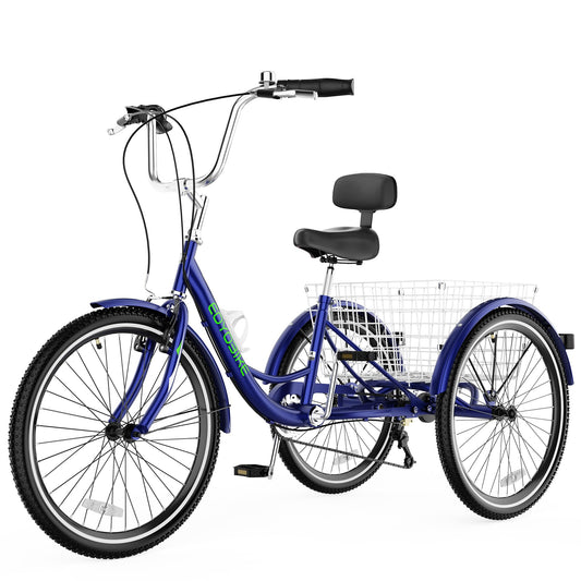 EOYOBIKE Adult Tricycle 3-Wheel Cruiser Bike, Low Step-Through, Heavy-Duty Comfort Trike with Adjustable Handlebar & Spring Saddle, Large Rear Basket, for Seniors & Adults (Harbor Blue, 20" Tire)