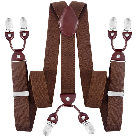 JASLEEN Mens 6 Clip Suspender Y-Back Adjustable Heavy Duty Suit Brice for Casual Fomal Wedding Business (coffee)
