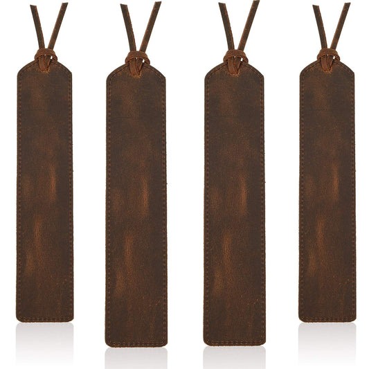 Outus 4 Pcs Father's Day Leather Bookmark, Classic Stitched Bookmarks with Tassel, Handmade Stitched Page Markers for Father Men Women Kid Teacher Student School Office Writer Christmas Friend Book