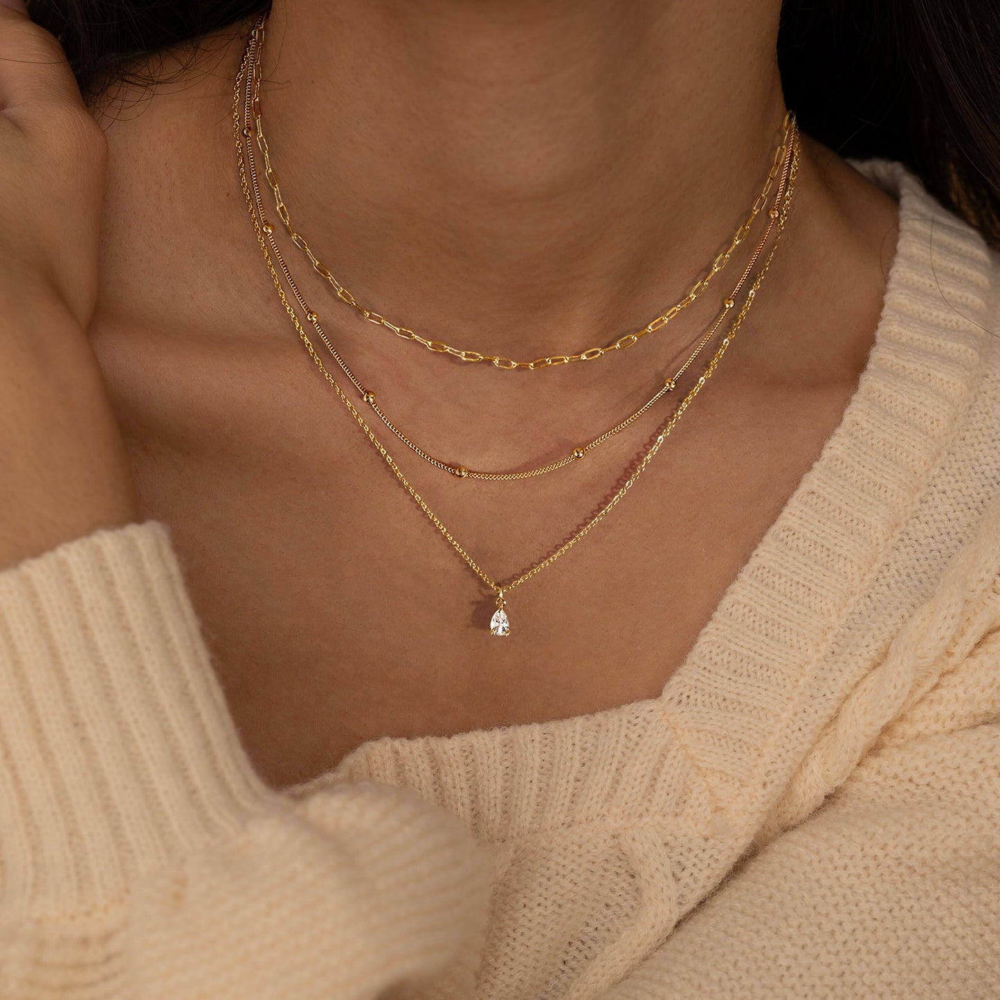 FICXOR Layered Necklaces for Women,Dainty 14k Gold Plated CZ Pendant Necklace Stack Simple Beaded Paperclip Chain Choker Necklaces for Women Trendy Non Tarnish Gold Jewerly Set Gifts