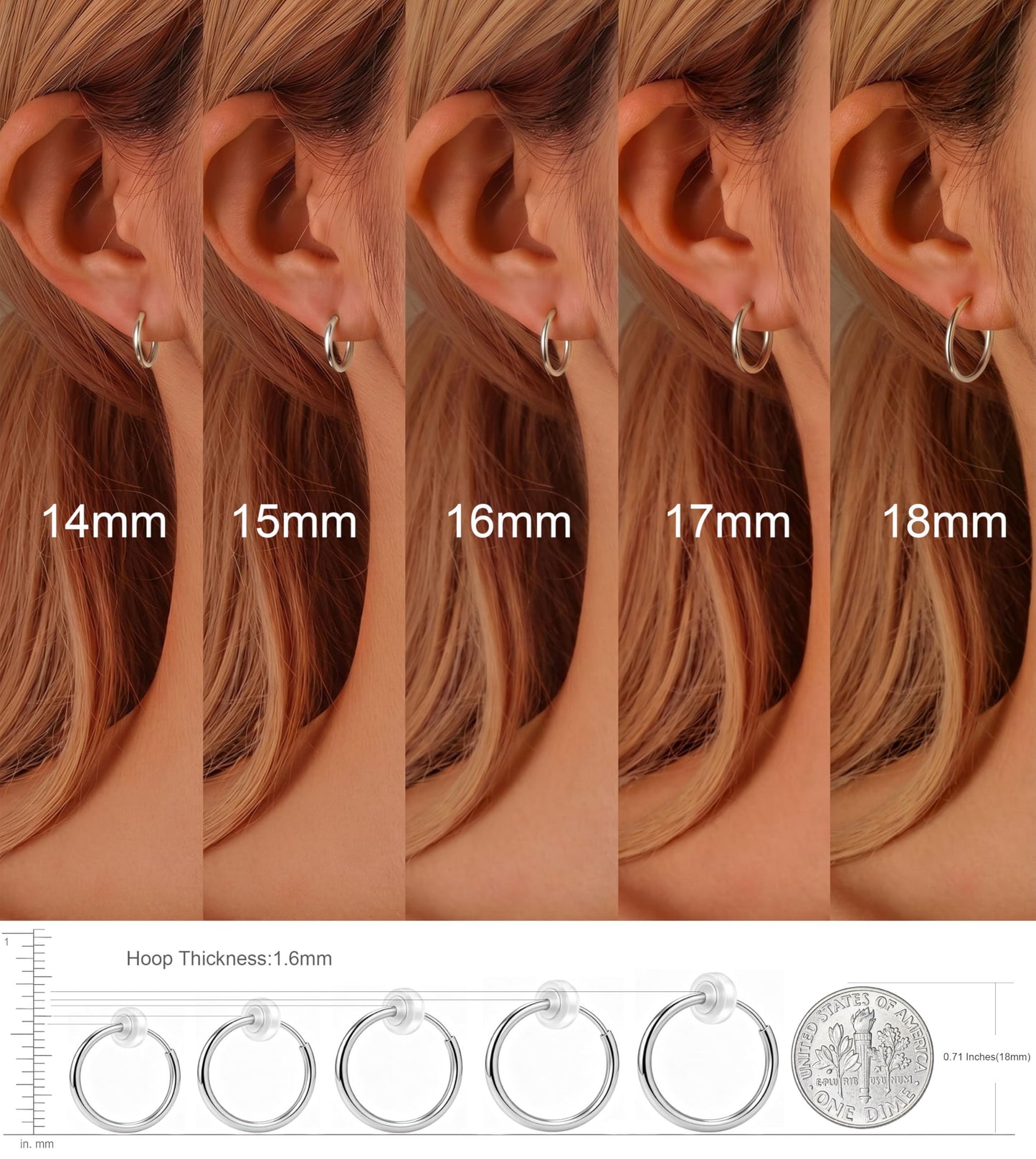 PLOMFOV Clip On Hoop Earrings for Women Small Silver Plated Clip On Earrings Women Fake Hoop Earrings Non Pierced Earrings 14mm-18mm