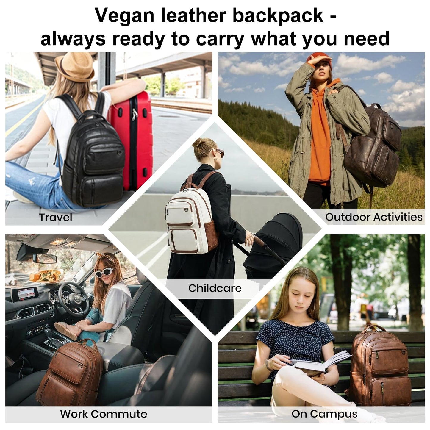 LATMAP Vegan Leather Backpack 17In Laptop Backpack for Women Travel Coffee