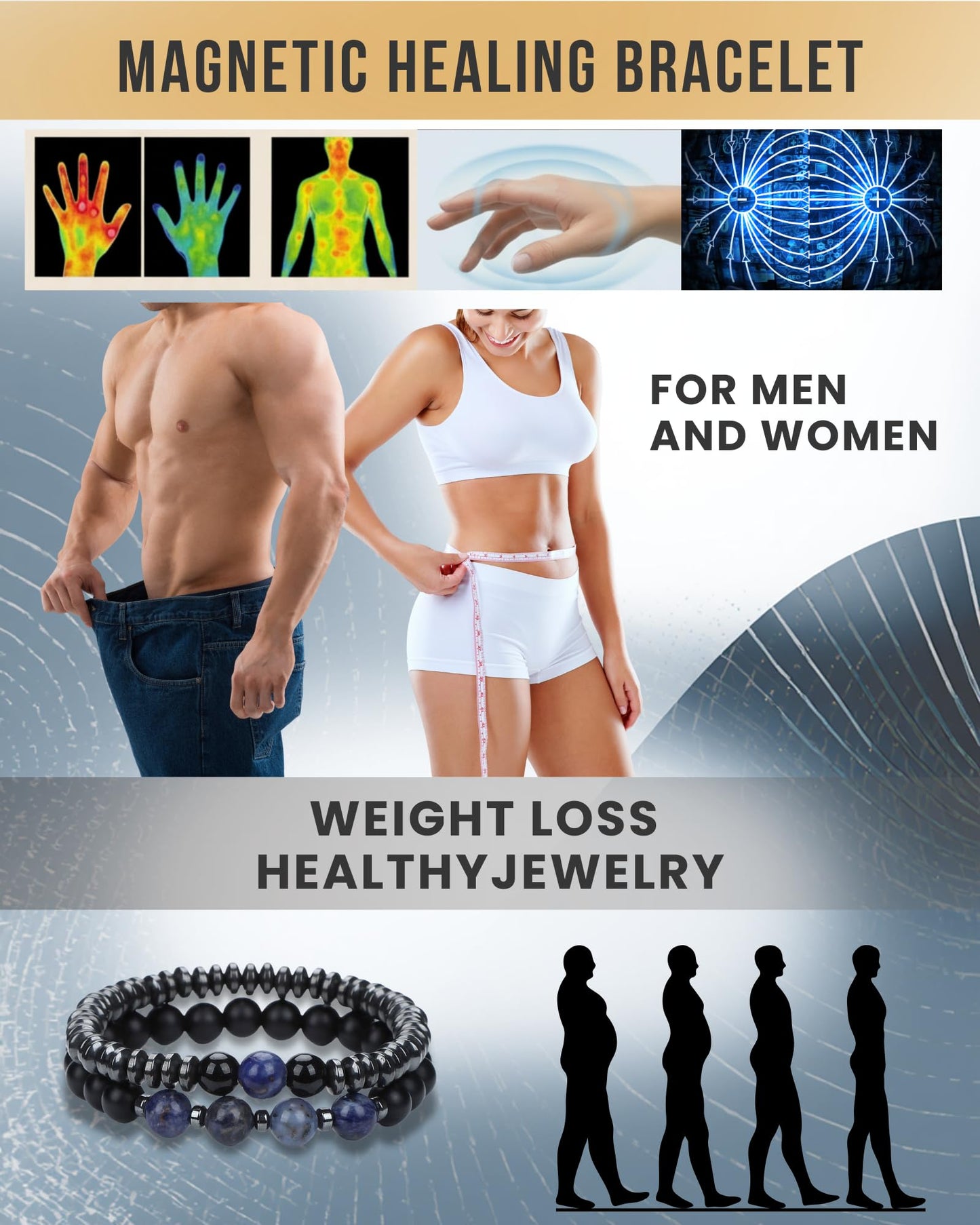 WestLuna Magnetic Hematite Bracelet for Women Men, Adjustable Magnetic Healing Black Obsidian Sodalite Stone Beaded Bracelets, Slimming Crystal Chakra Energy Bracelet Gift (Sodalite, Medium)