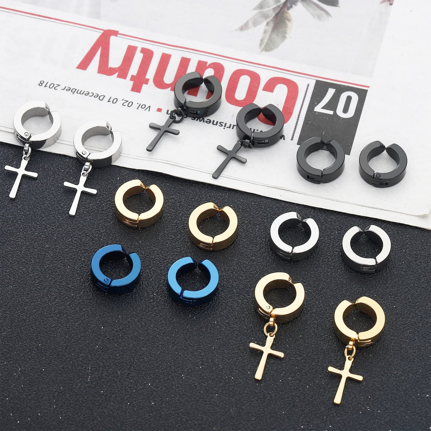 NEWITIN 15 Pairs Magnetic Stud Earrings for Men Clip on Earrings Stainless Steel Magnet Earring Unisex Dangle Cross CZ Hoop Magnetic Stud Earring Set for Men Women