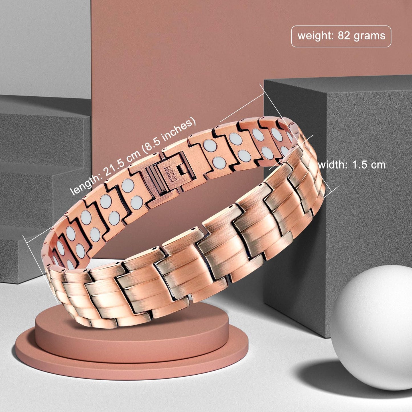 JEROOT Copper Magnetic Bracelets for Men, Pure Titanium Bracelet (3500Gauss Per Magnet), Men's Bracelet Lymphatic Jewelry Gifts