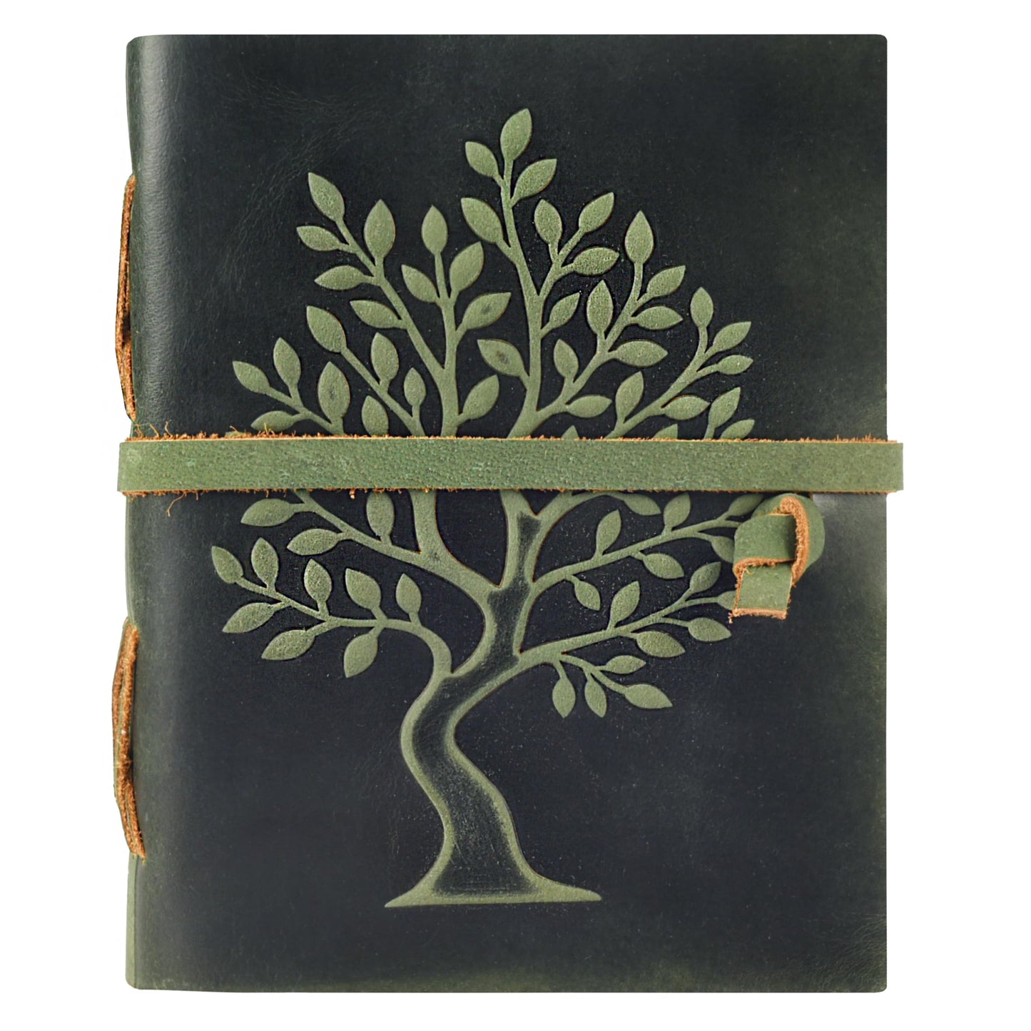 LEATHER VILLAGE Tree of Life Handmade Leather Bound Vintage Journal for Men & Women - 200 Pages Antique Deckle Edge Handmade Paper- Book of Shadow - Green - 6X4 Inches