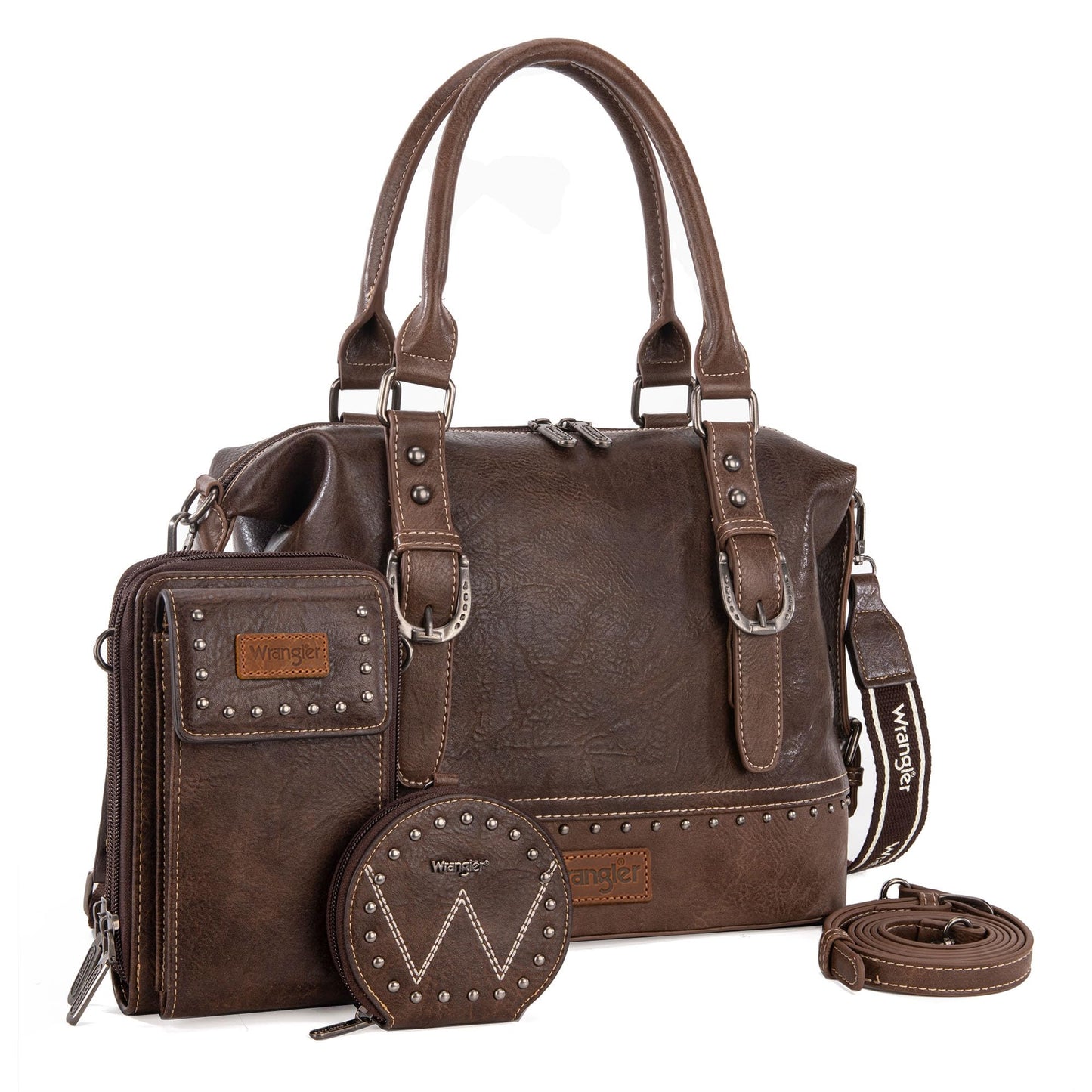 Wrangler 3Pcs Doctor Bag Set for Women, Top Handle Satchel Purse Barrel Handbags Cell Phone Purse Leather Hobo Bags WG48S-S5110CF