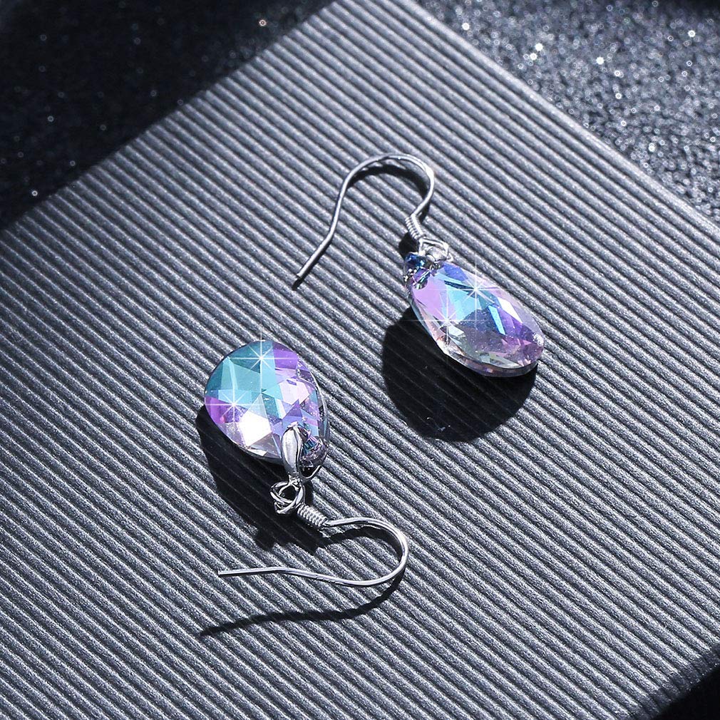 Austrian Crystal Teardrop Dangle Earrings for Women Drop Hook Earring 925 Sterling Silver Hypoallergenic Jewelry (Vitrail Light)