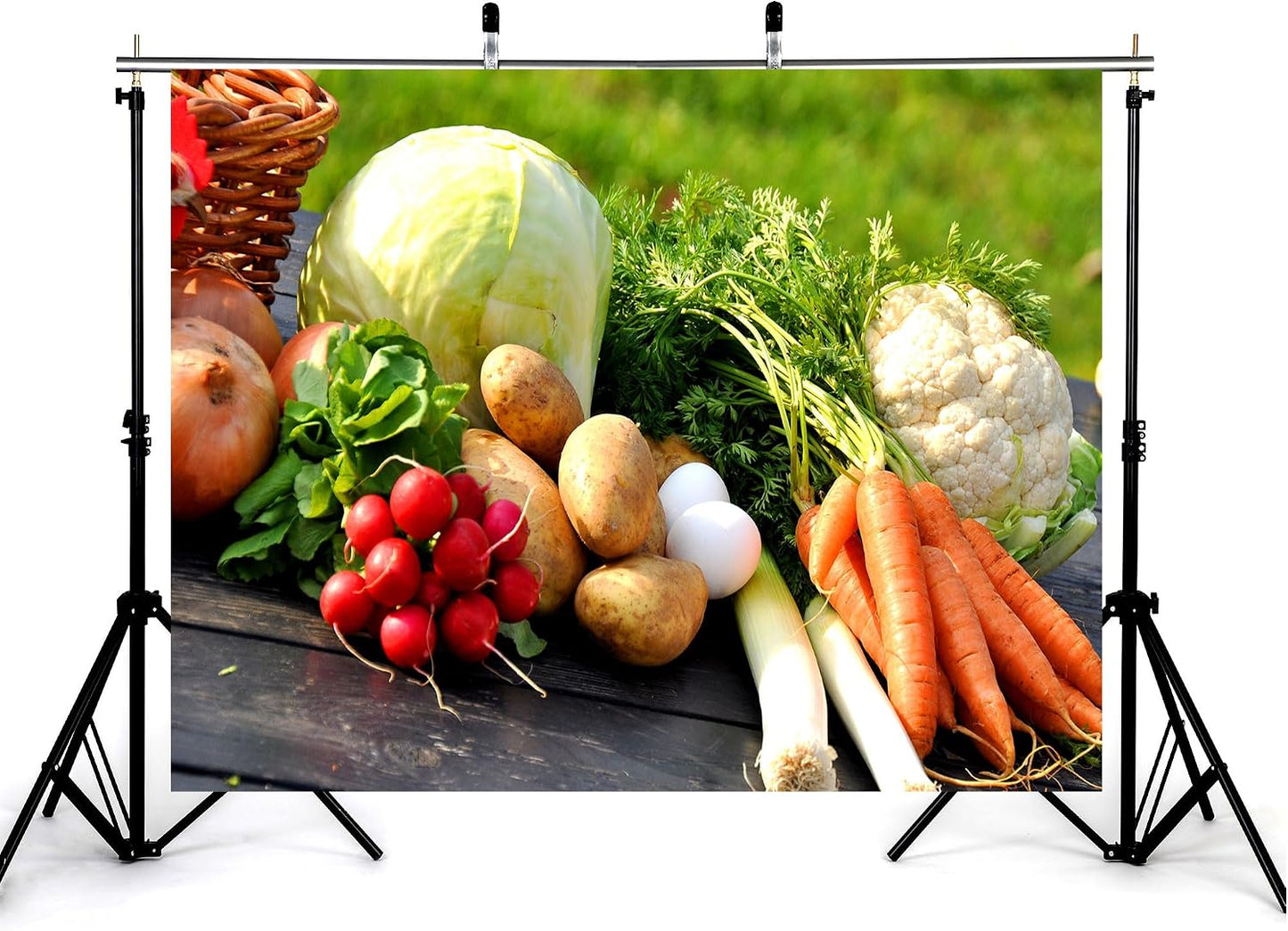 KeyWork 9x9ft Fresh Vegetable Backdrop Assorted Produce Photography Background for Party Farm to Table Themed