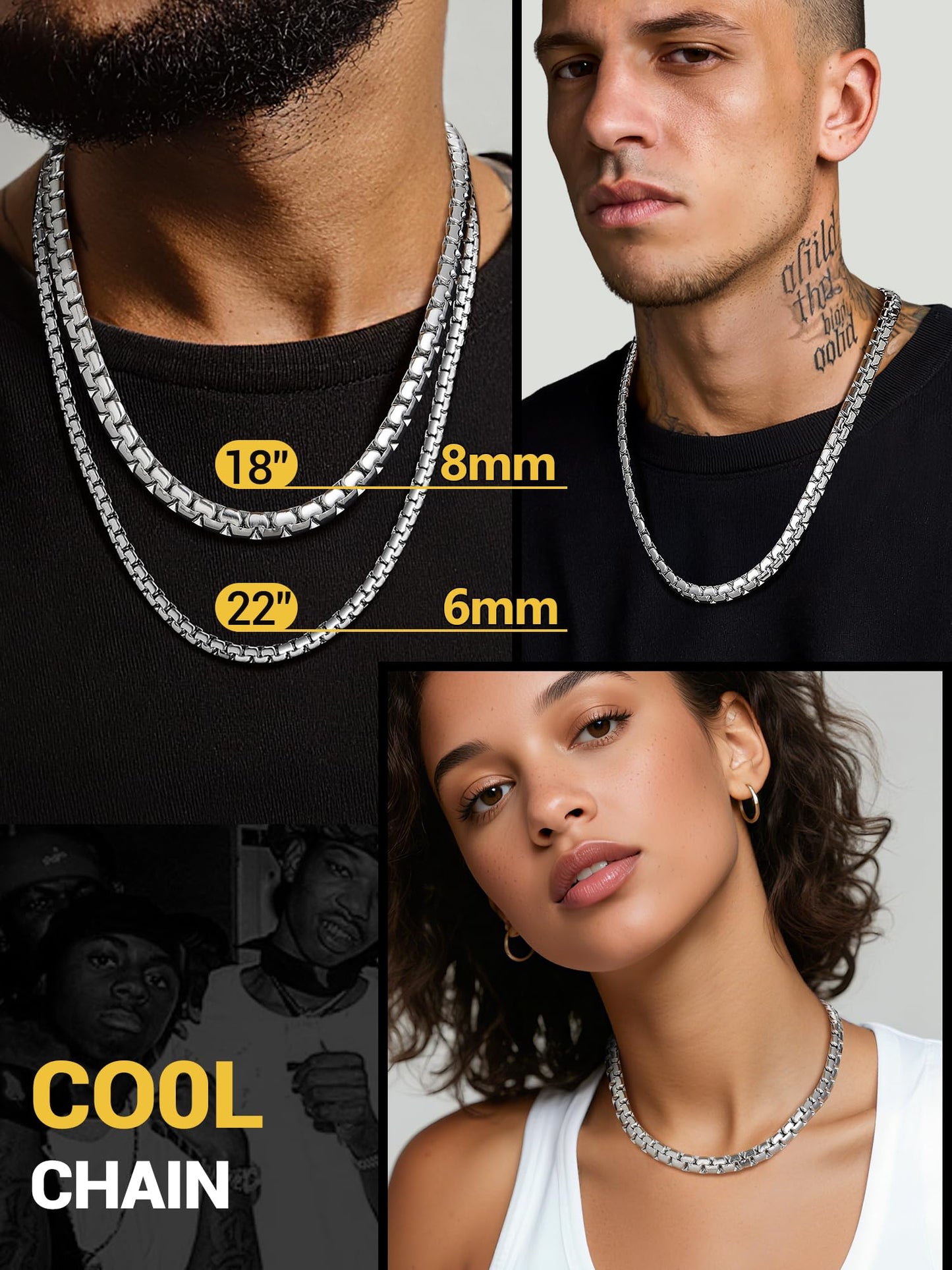 PROSTEEL Hip Hop Stainless Steel Chains For Men Mens Jewelry Neckless Chunky Necklace 6mm 28inch Long Rappers Chains