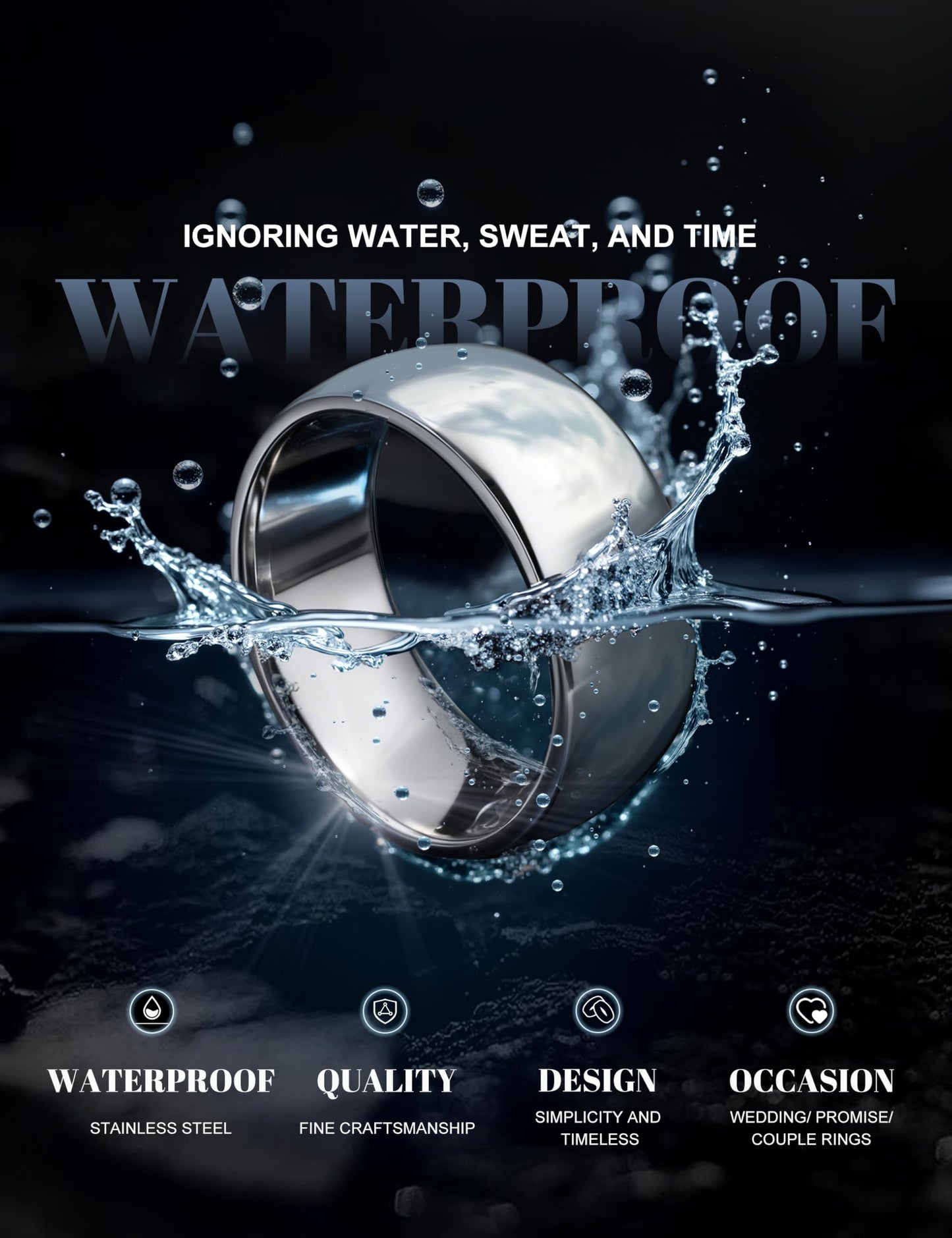 Florideco 8mm Stainless Steel Ring Wedding Bands for Women Mens Ring Wedding Band Plain Dome High Polished Size 9