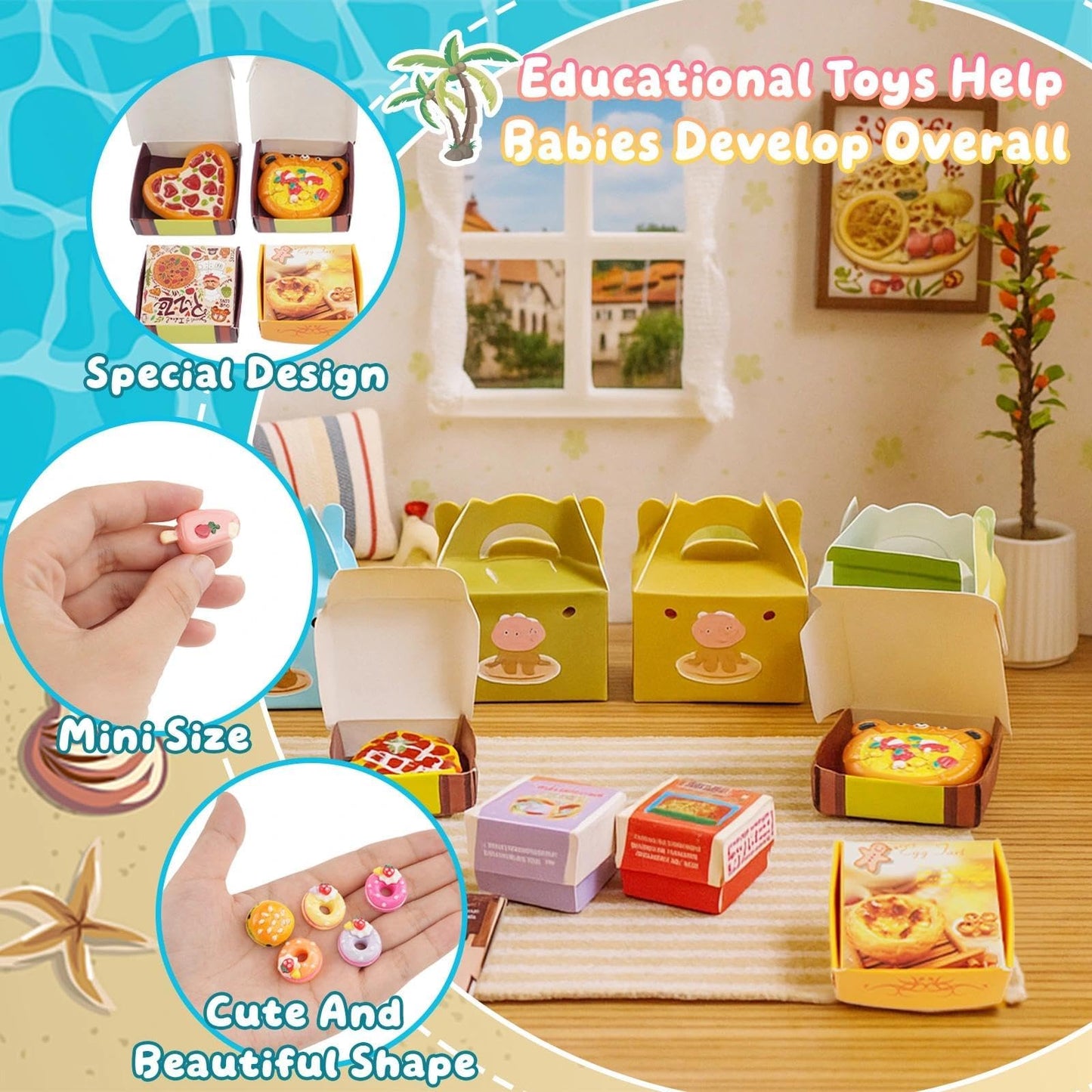 196Pcs Mini Shopping Cart Basket Trolley Grocery Game Model Miniature Drink Bottle Food Pizza with Box Supermarket Metal Handcart Toy Doll House Store Cosplay Pretend Kitchen Shelf Cash Register