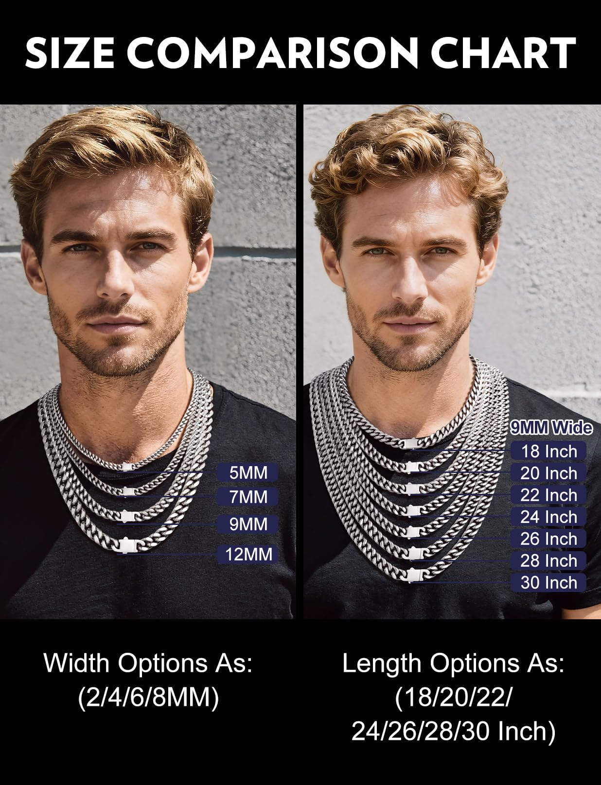 Bandmax Mens Chain Necklaces 30 Inch Stainless Steel Big Chunky Heavy Metal Cuban Chain 9MM Wide Rapper Biker Miami Link Chain Old School Jewelry