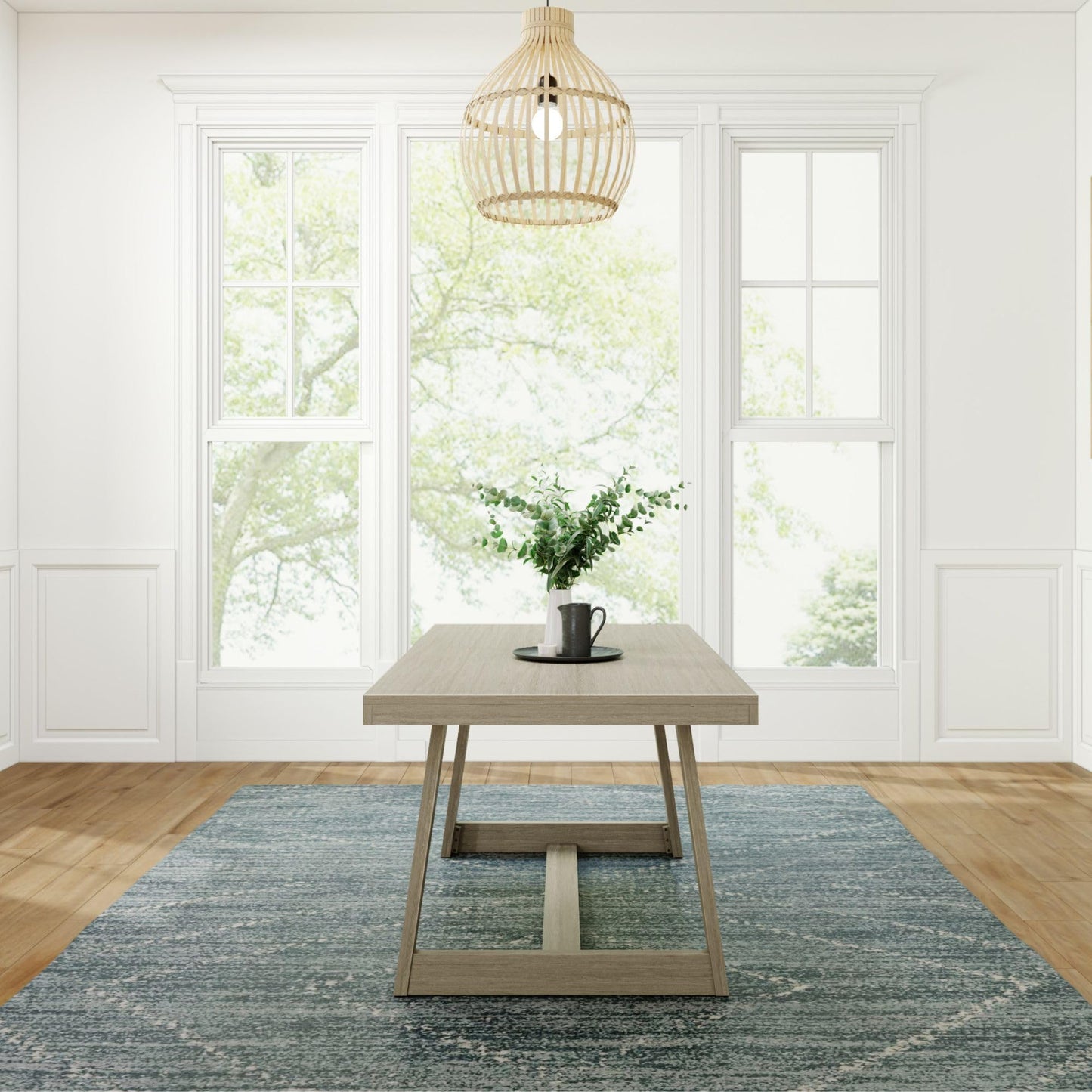 Plank+Beam 72 Inch Farmhouse Dining Table, Solid Wood Rustic Kitchen Table, Large Wooden Rectangular Dinner Table for Dining Room, Home Office, Living Room Furniture, Easy Assembly, Seashell Wirebrush
