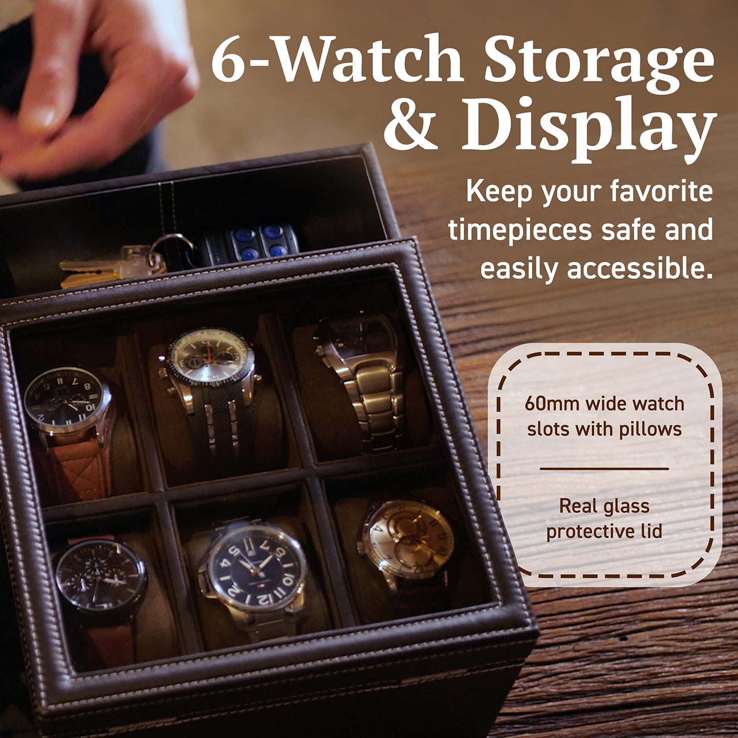 HOUNDSBAY Commander Dresser Valet Watch Box Case, Camo Gifts for Men, Mens Jewelry Box Organizer