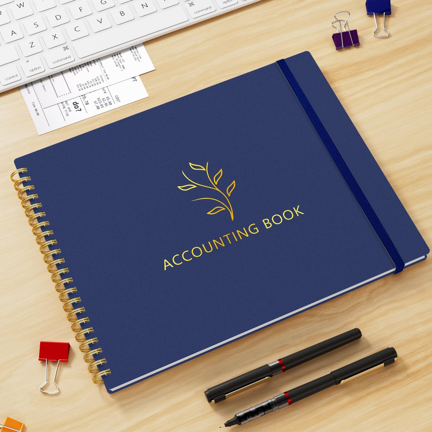 Plastic Cover Accounting Ledger Book Bunded with PU Leather Cover Accounting Ledger Book, Dark Blue & Black