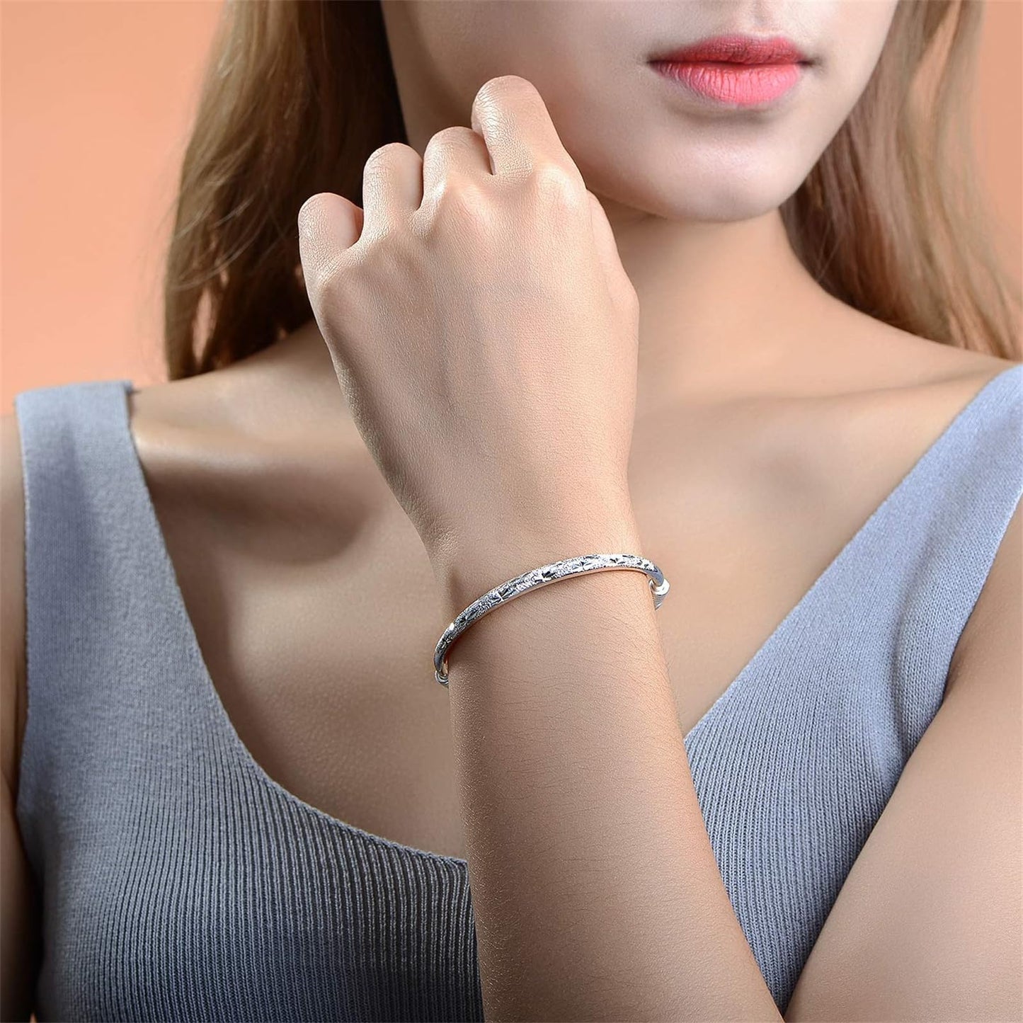 LJCFSDL Bangle Bracelet for Women, 925 Sterling Silver Cuff Bracelet Women's Fashion Simple Adjustable Elegant Jewelry for Mom Valentine Wife Mother Day Gift