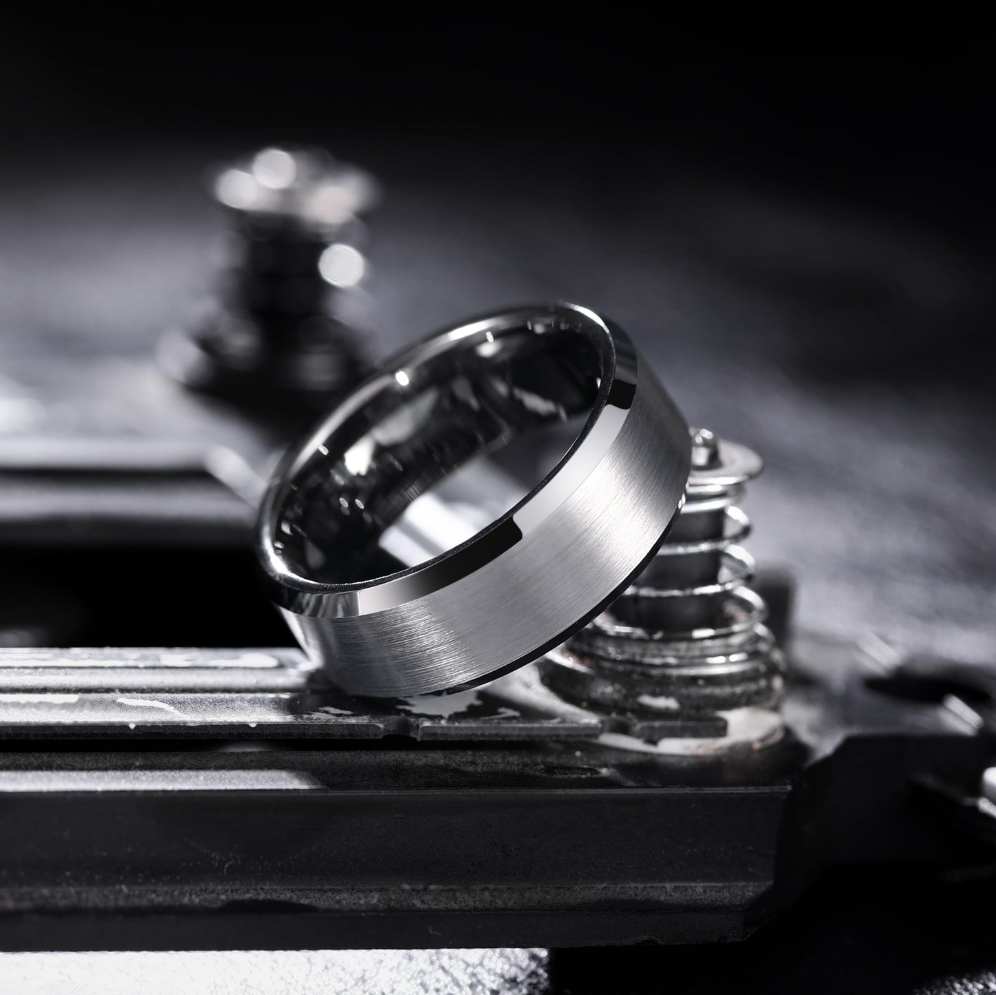 King Will Gunmetal Gray 8mm Basic Wedding Ring For Men with Brushed Matte Surface Beveled Polished Edge Comfort Fit Size 14