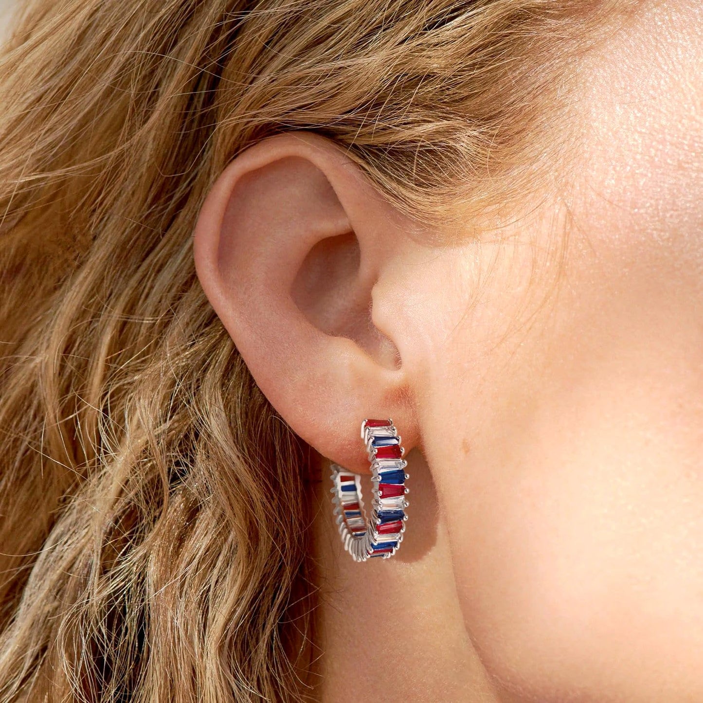 GLOQUAT American Flag Hoop Earring Silver Plated Patriotic Hoops for Women 4th of July Earrings for Women 925 Sterling Silver Post Ole Miss Earrings Memorial Day Red White and Blue Hoops Jewelry