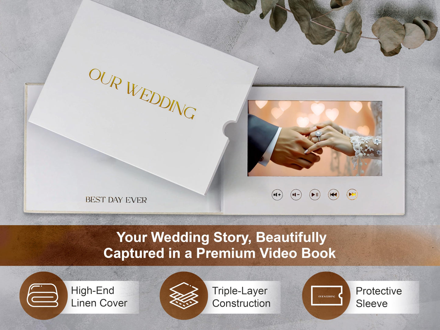 OLEEK Digital Memory Book (16GB)- Memory Wedding Book 7″ IPS HD Display- Wedding Video Book – Wedding Album Book – Memories Wedding Photo– Anniversary's Gifts – Wedding Gift