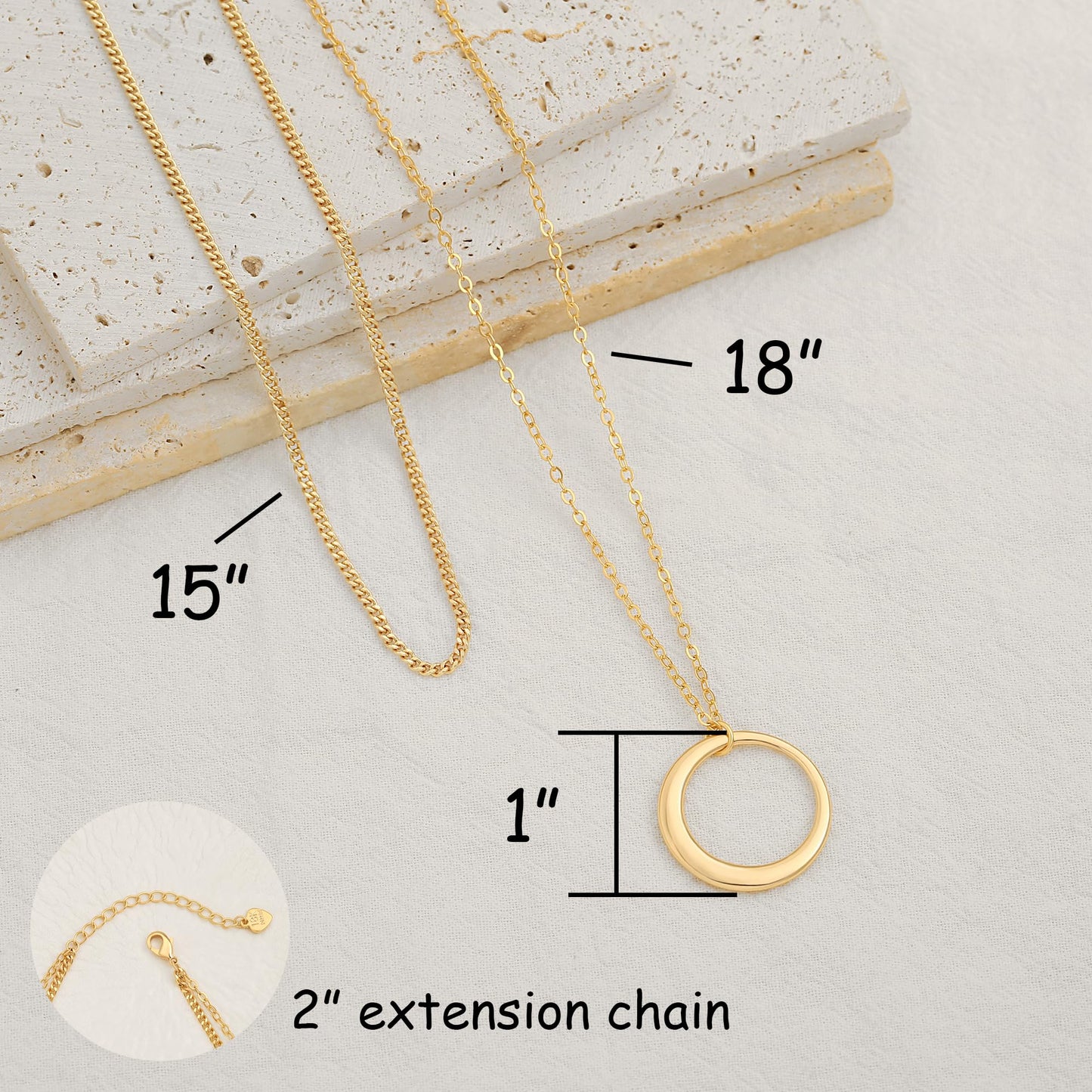 CANEVINKA 18K Gold Plate Layered Circle Pendant Necklaces for Women,Stackable Dainty 18K Gold Plated Trendy Circle Chain Cuban link chain Pendant Choker Necklace,Jewelry Gifts for Women