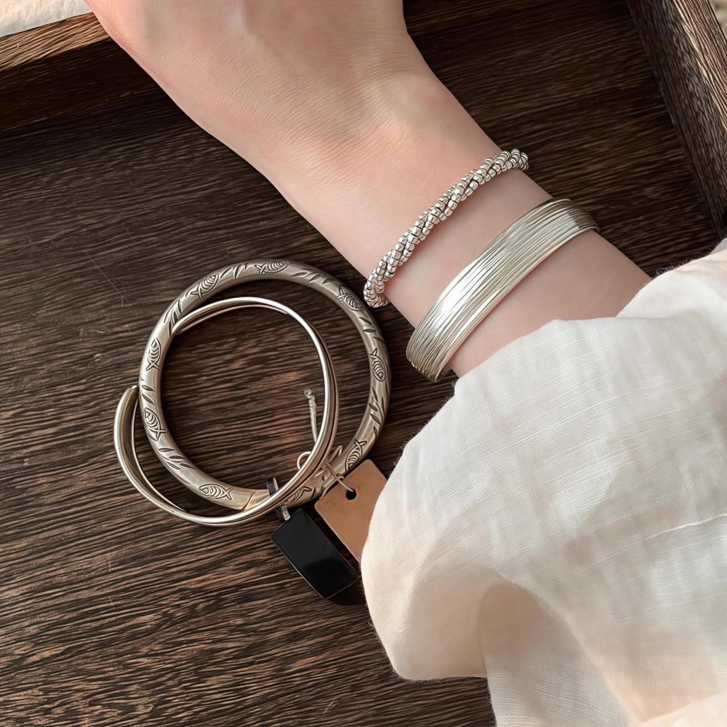 Handmade 925 Sterling Silver Bracelet for Women, Chunky Wide Frosted Bangle Bracelets for Men Trendy Open Adjustable Wrist Cuff Bracelets for Party Daily Wear Minimalist Jewelry for Birthday Christmas