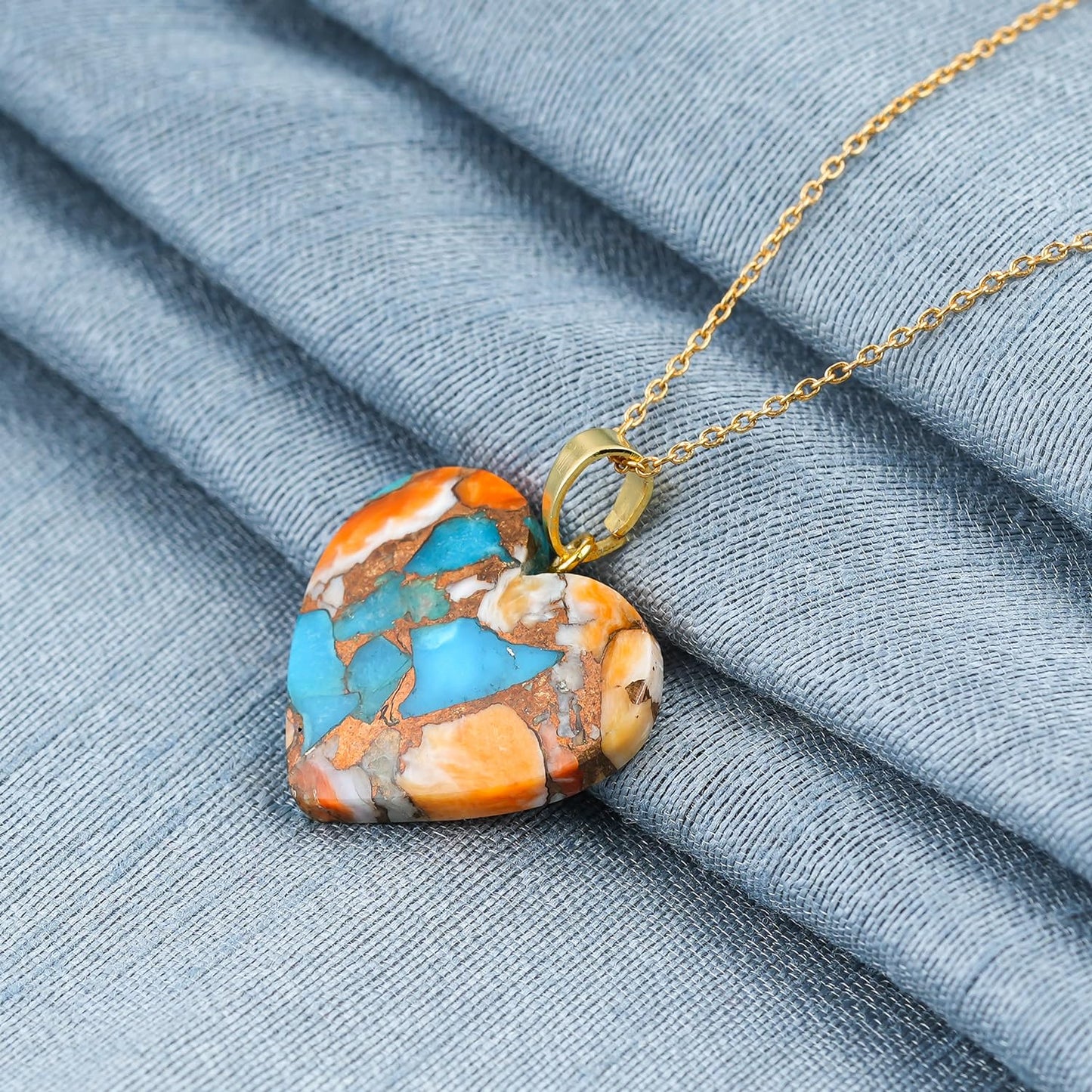 Yashee Natural Oyster Turquoise Heart Shape Crystals Pendant Necklace, Chakra Energy Healing Gemstone, Real Crystal, Top Grade, Beautiful Women Simple Jewelry, Dainty Gold Plated Jewelry 18 inch