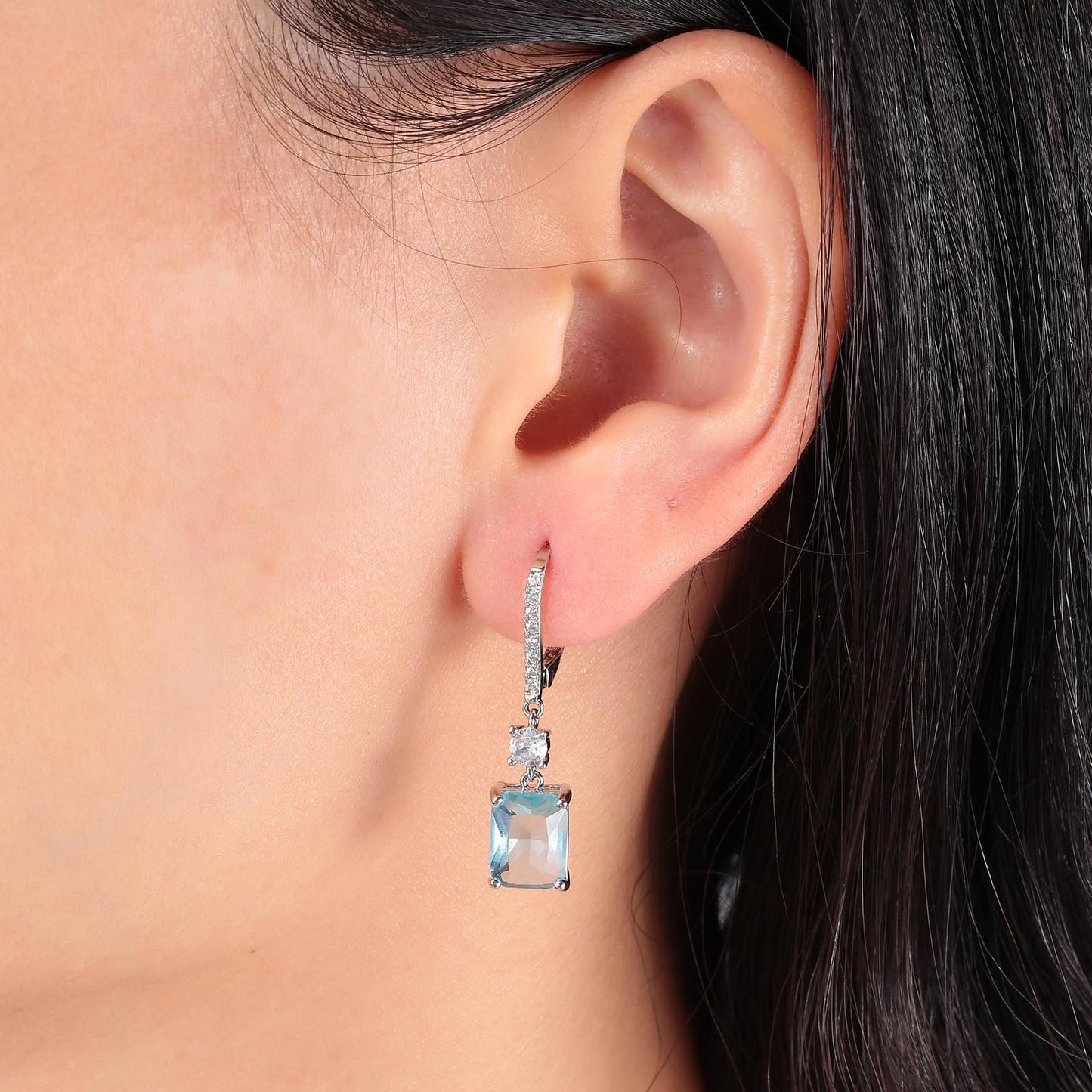 CiNily Rectangular-cut Drop Dangle Earrings Hypoallergenic, 14K White Gold Plated Light Blue Cubic Zircon Earrings Diamond Dangle Earrings Jewelry Birthday
