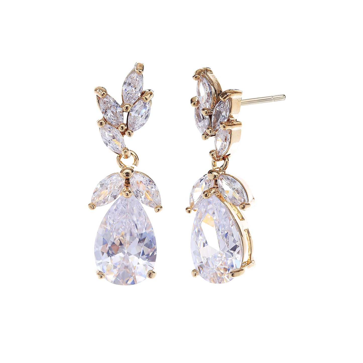 Cubic Zirconia Bridal Earring Gold Women’s Teardrop CZ Cluster Floral Leaf Crystal Rhinestone Dangle Drop Earring for Bride Bridesmaids Mother of Bride Party Prom