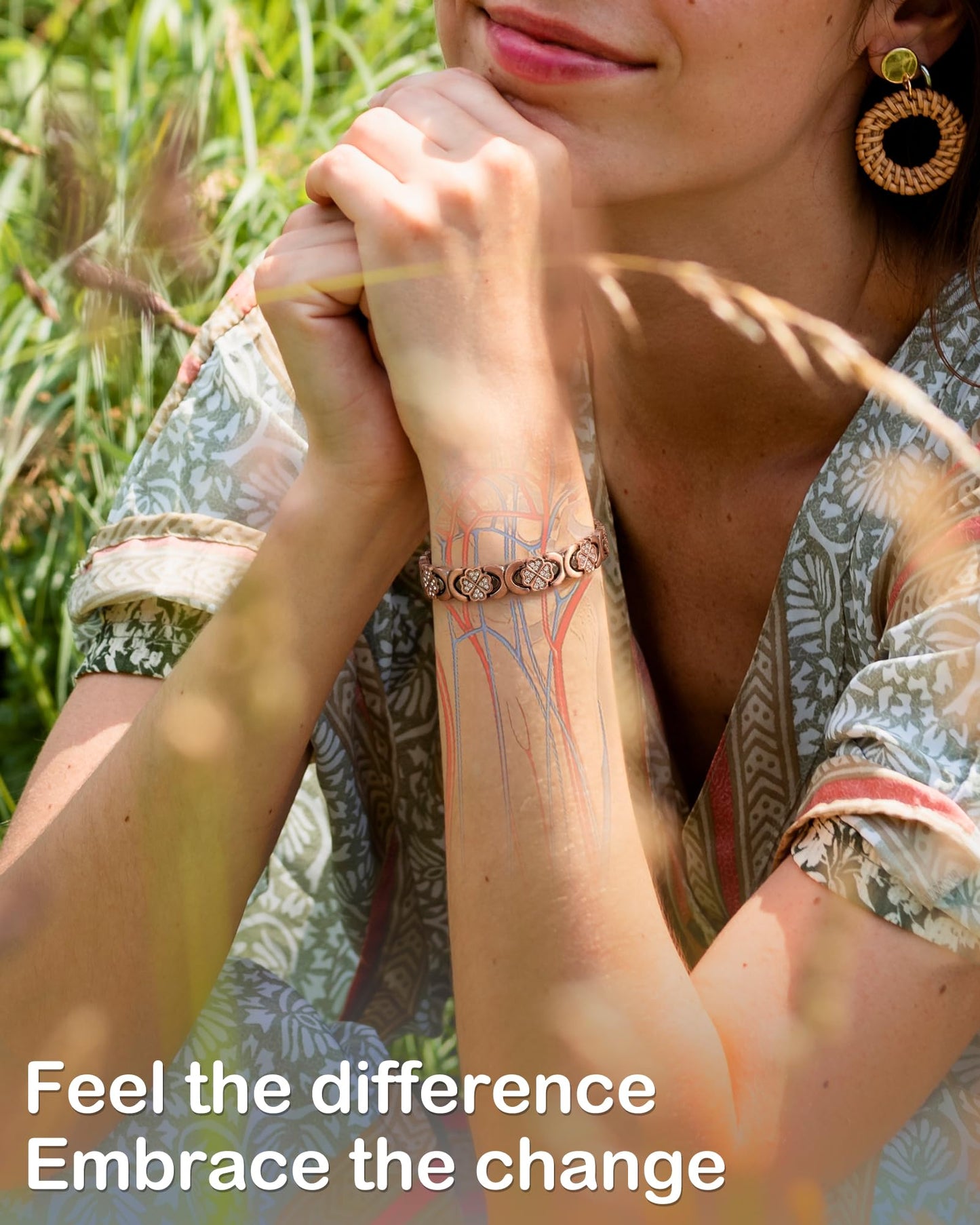 Feraco Pure Copper Bracelets for Women, Ultra Strength Magnetic Bracelet for Women with 3800 Gauss Magnet & Sparkling Cubic Zirconia, Copper Jewelry Gift, Infinite Clover (Copper)